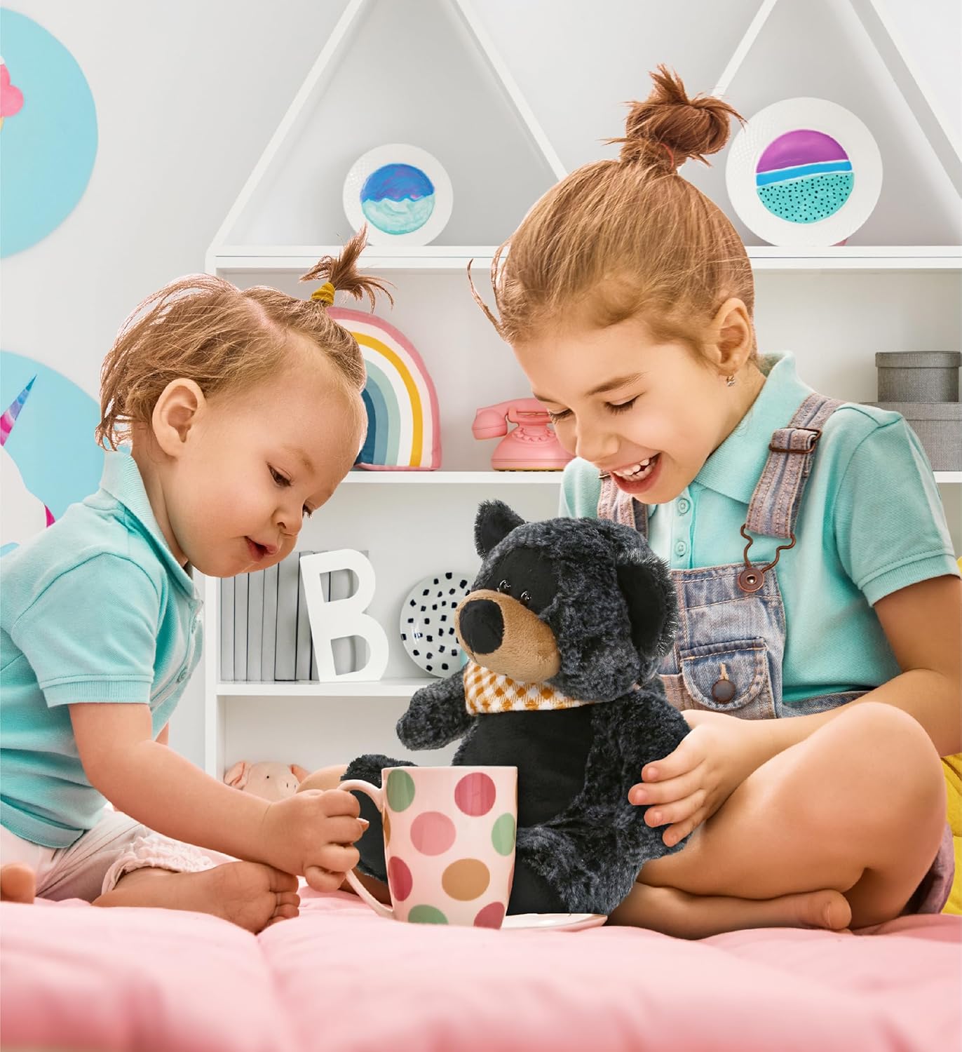 DolliBu Plush Black Bear Stuffed Animal - 8 Inch Huggable