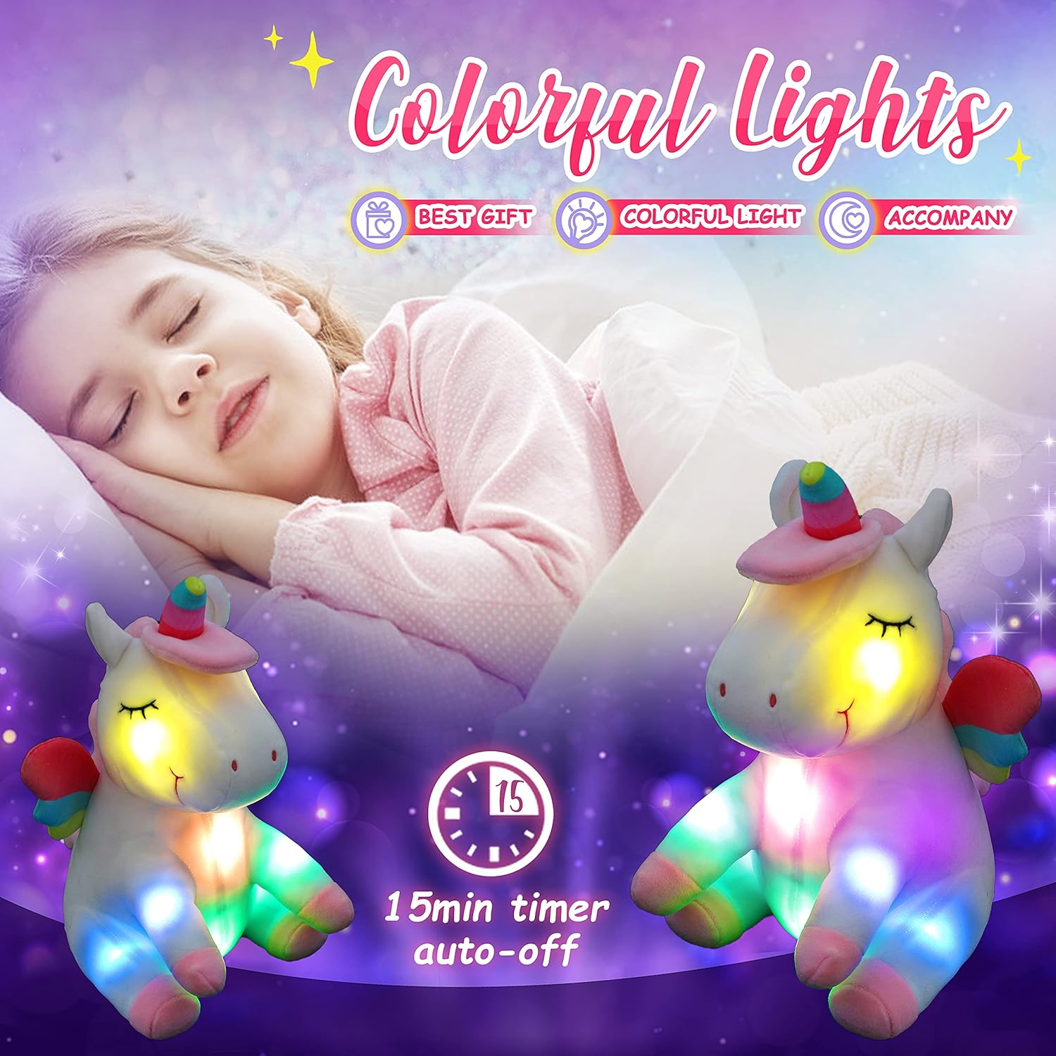 Athoinsu 12 Glowing Unicorn Plush Toy with LED Night Light