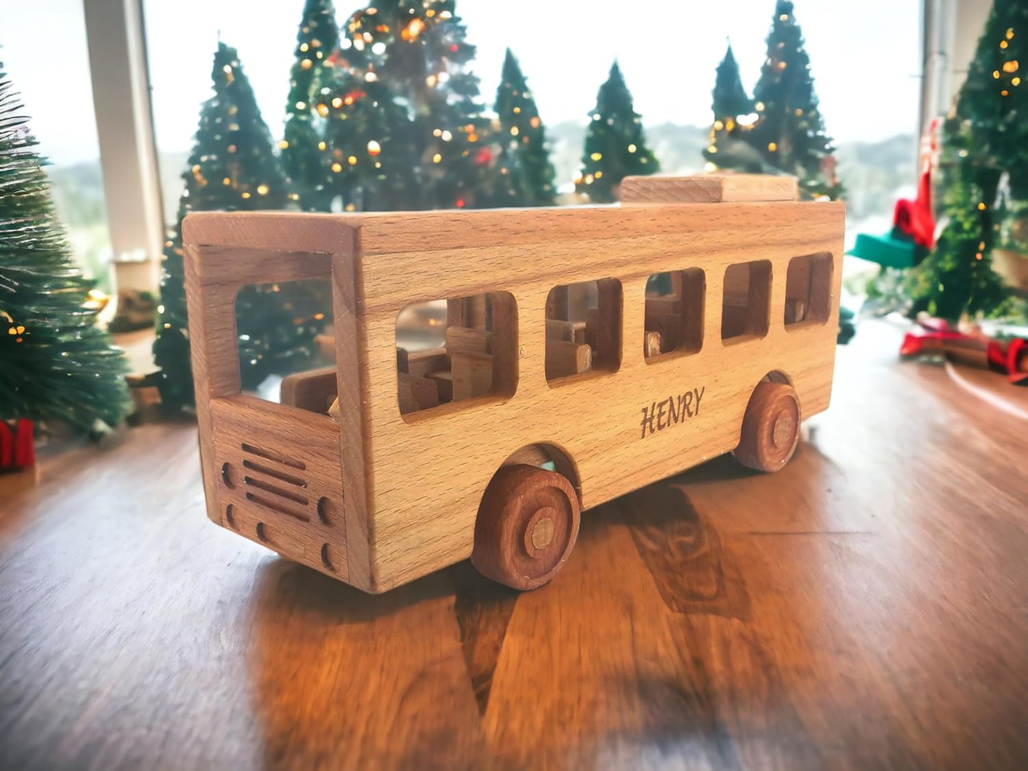 Personalized Wooden School Bus Toy for Toddlers