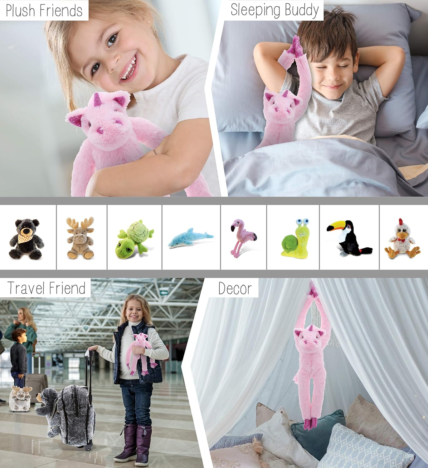 DolliBu Hanging Plush Unicorn with Hook Loop Tape - 21 Inch