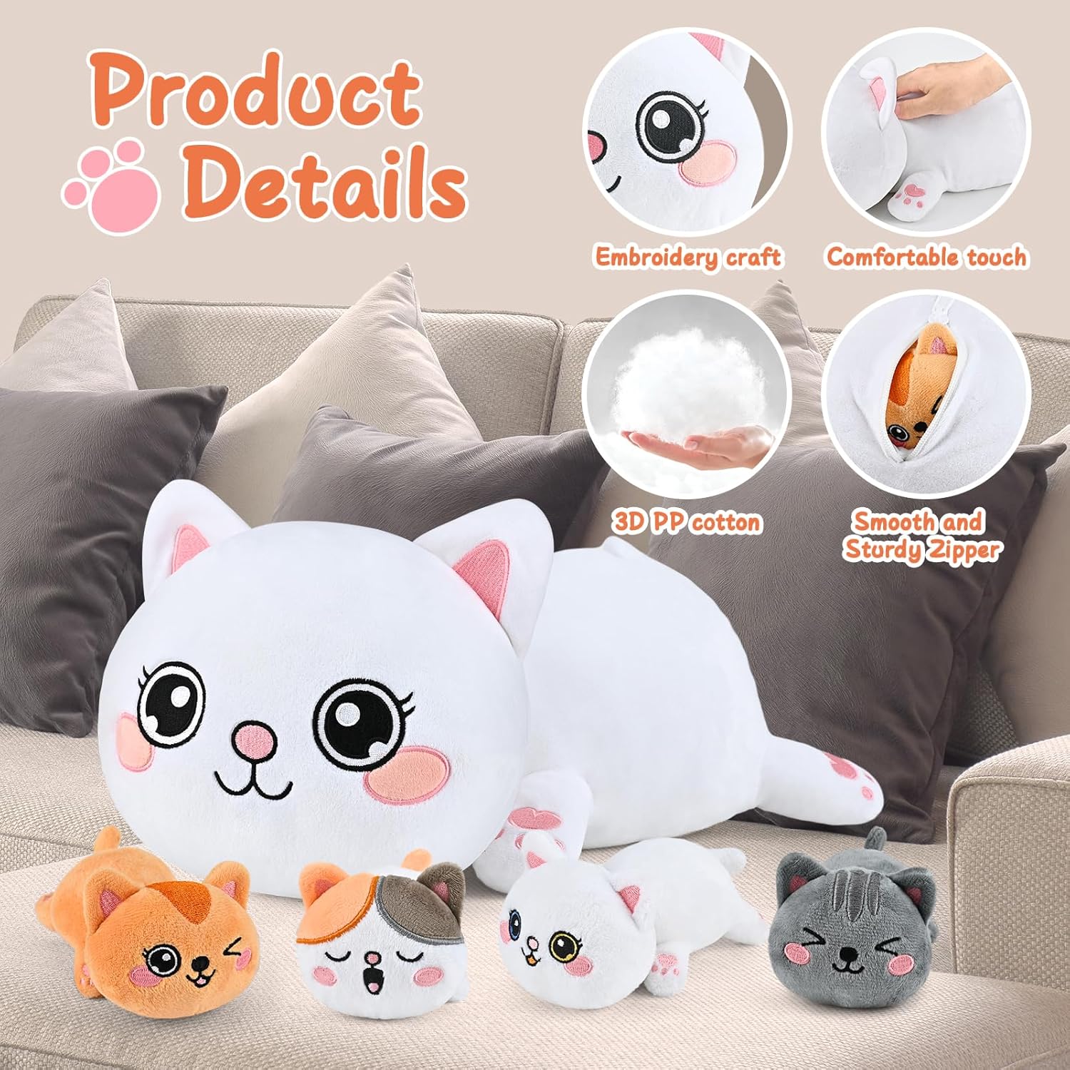 KMUYSL Plush Cat Toy Set with 4 Baby Kitties