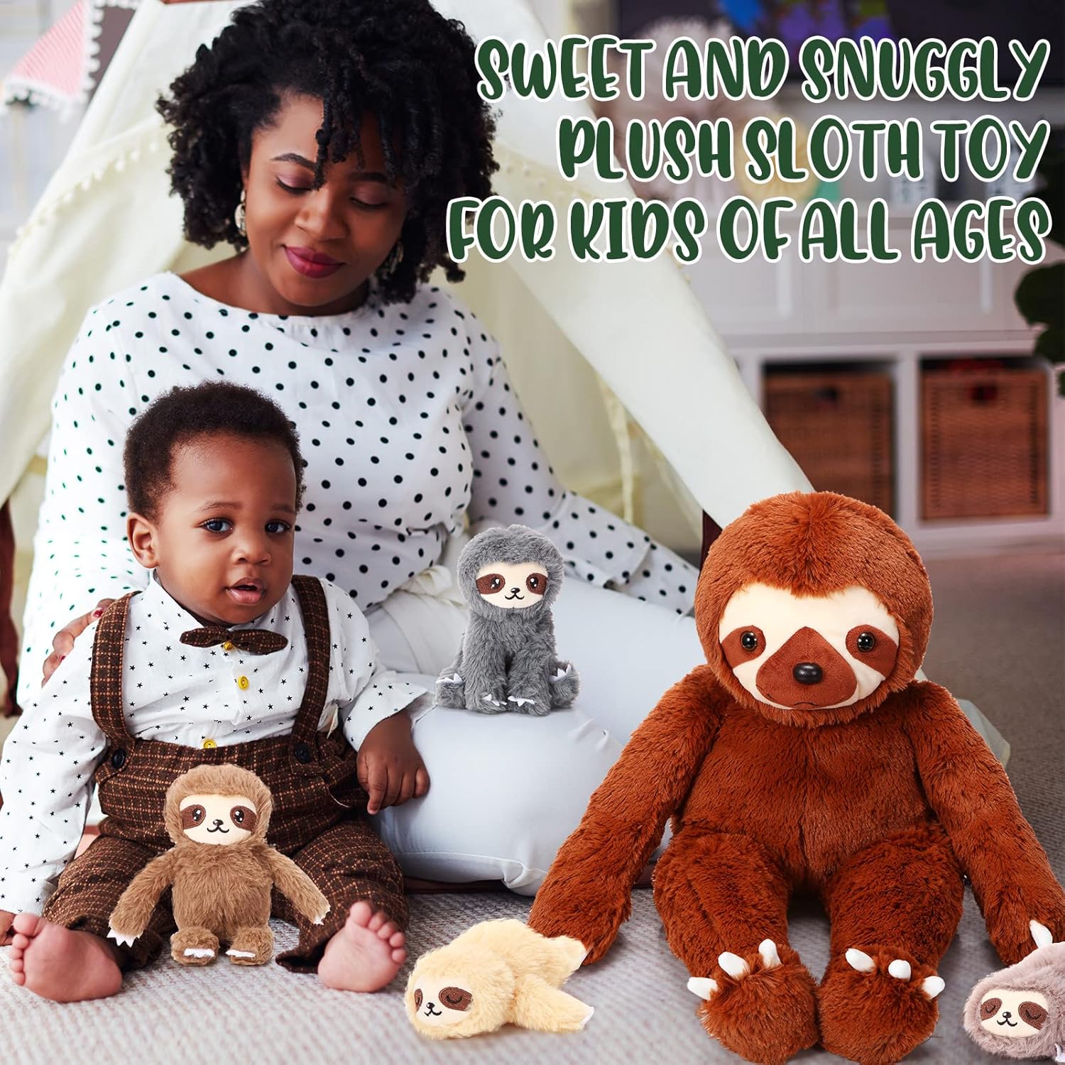 Kasyat 5 Pcs Sloth Plush Toy Set - Brown