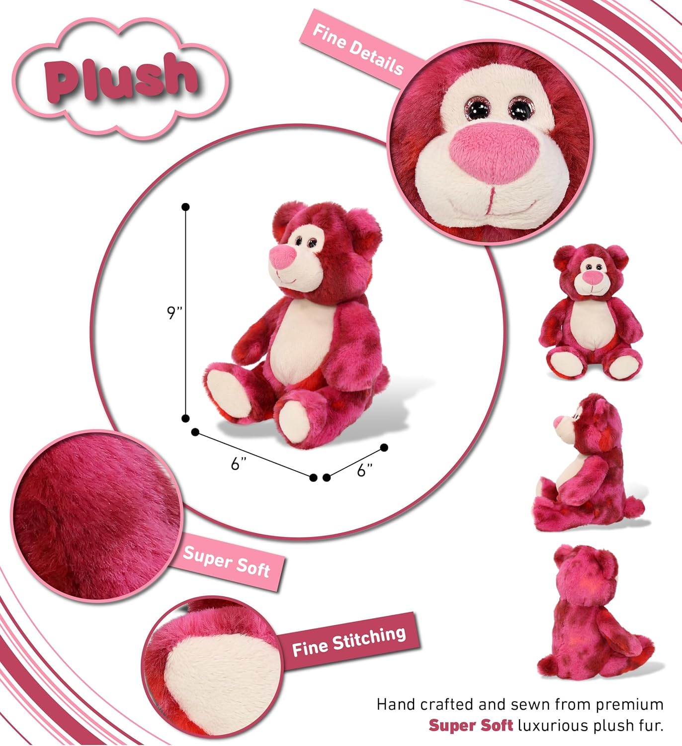 DolliBu Pink Tie-Dye Bear 9 Inches Super Soft Stuffed Animal