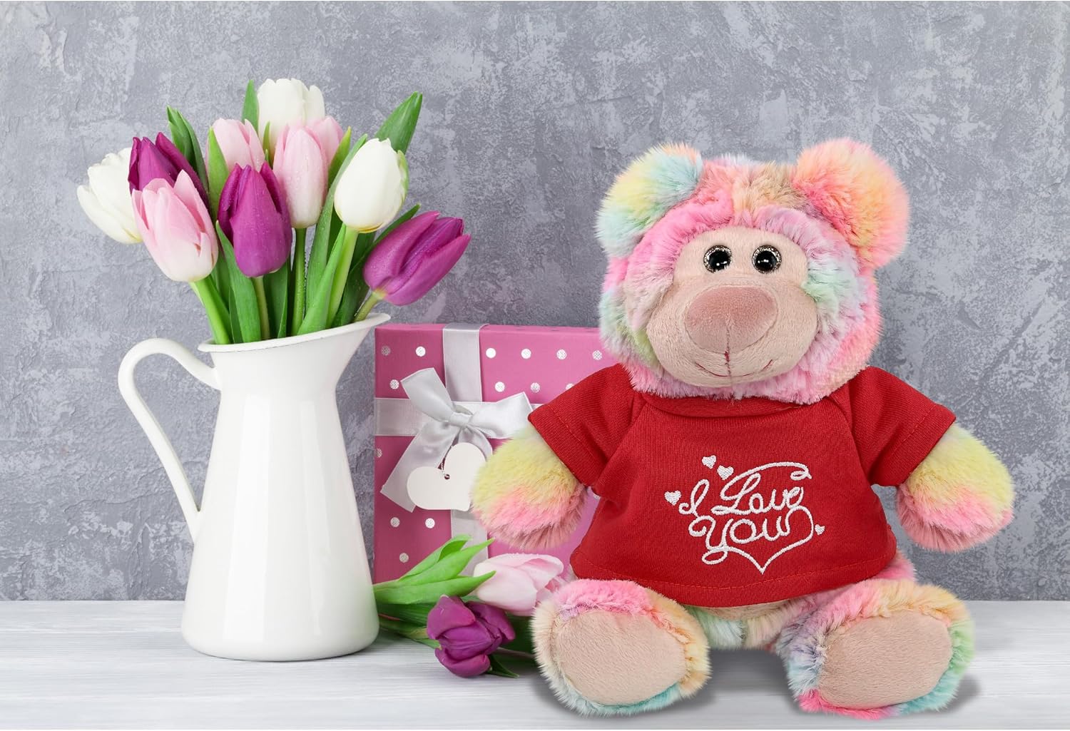 DolliBu I Love You Rainbow Bear Plush - 9 Inches