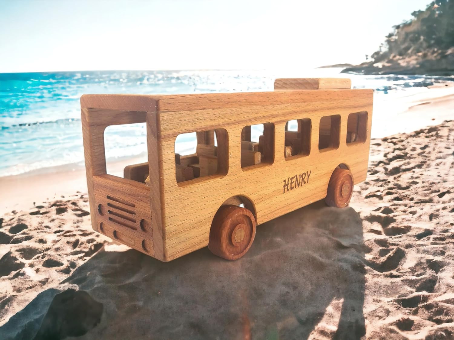Personalized Wooden School Bus Toy for Toddlers