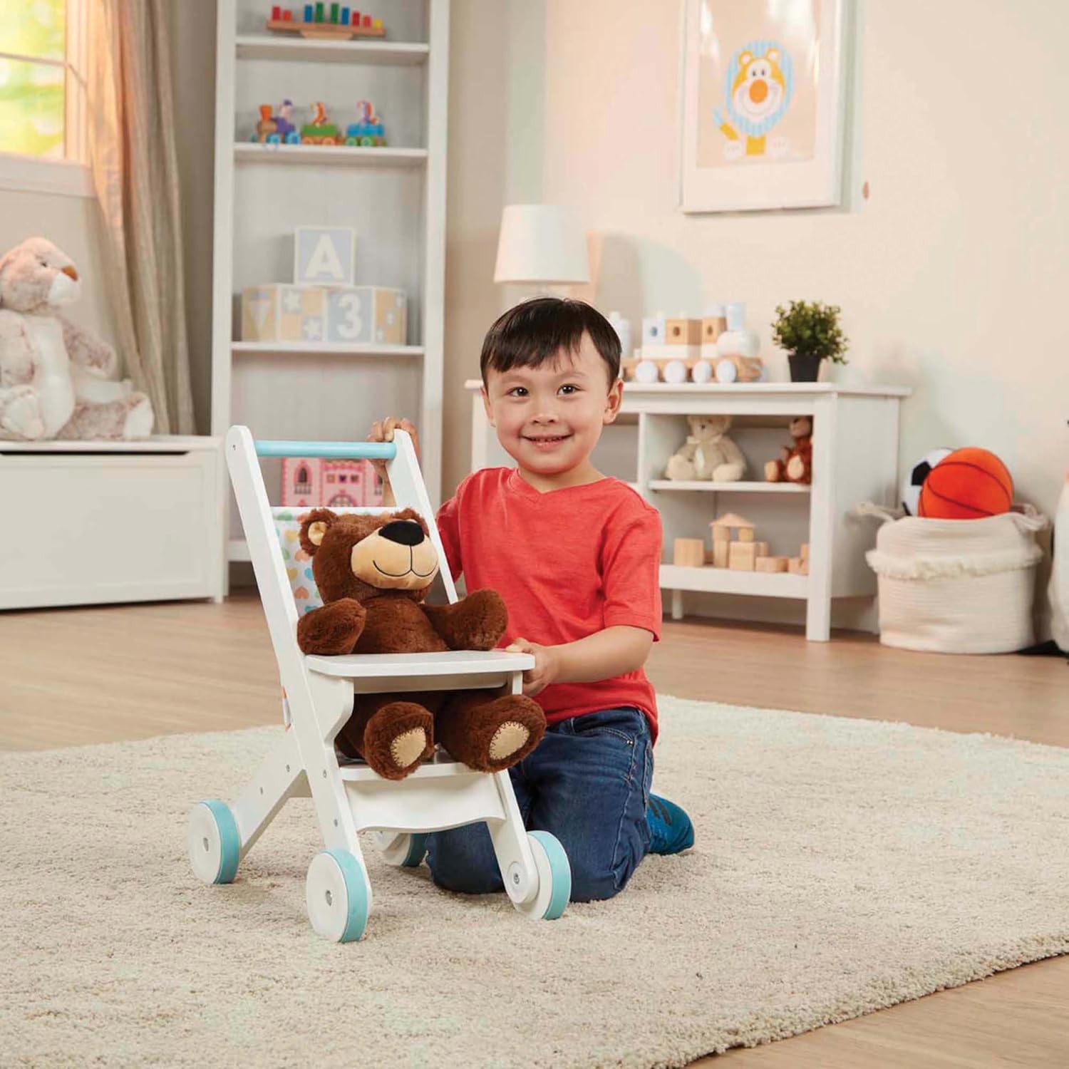 Melissa Doug White Wooden Play Stroller for Dolls and Stuffed Animals