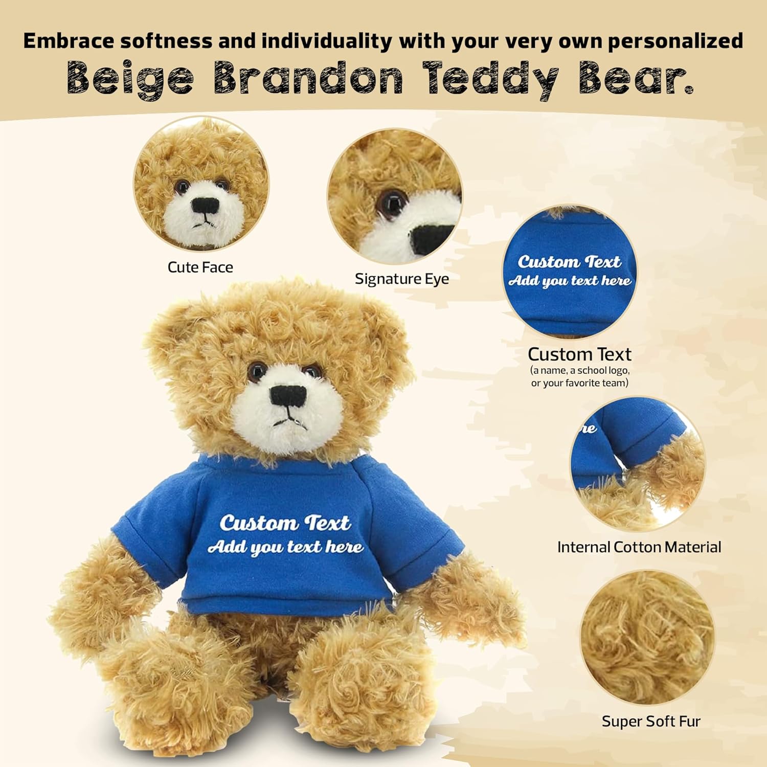Customized Beige Brandon Bear 12 Inch Personalized Plush Toy