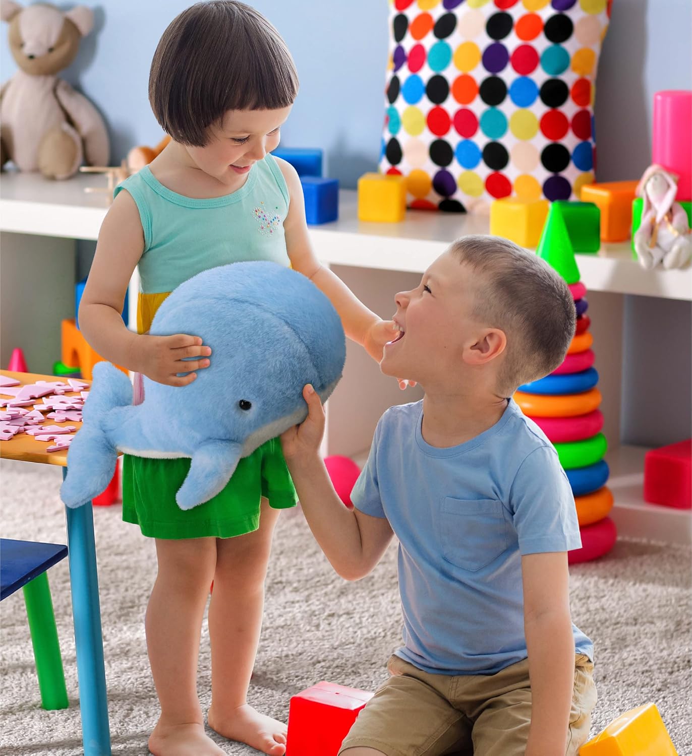 DolliBu Plush Whale Toy - Soft Blue 13 Inch Huggable Stuffed Animal