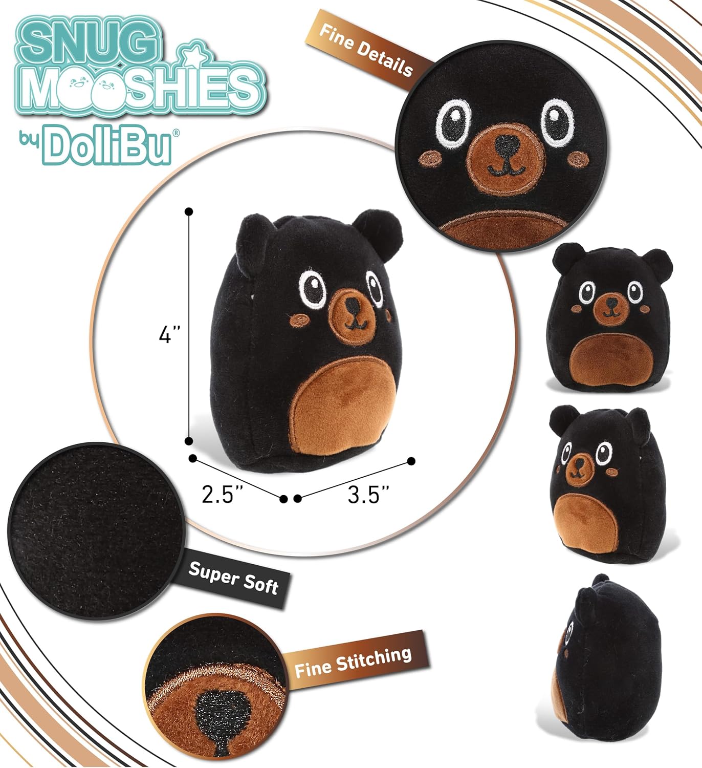DolliBu Snug Mooshies Black Bear Stuffed Animal - 4 Inch