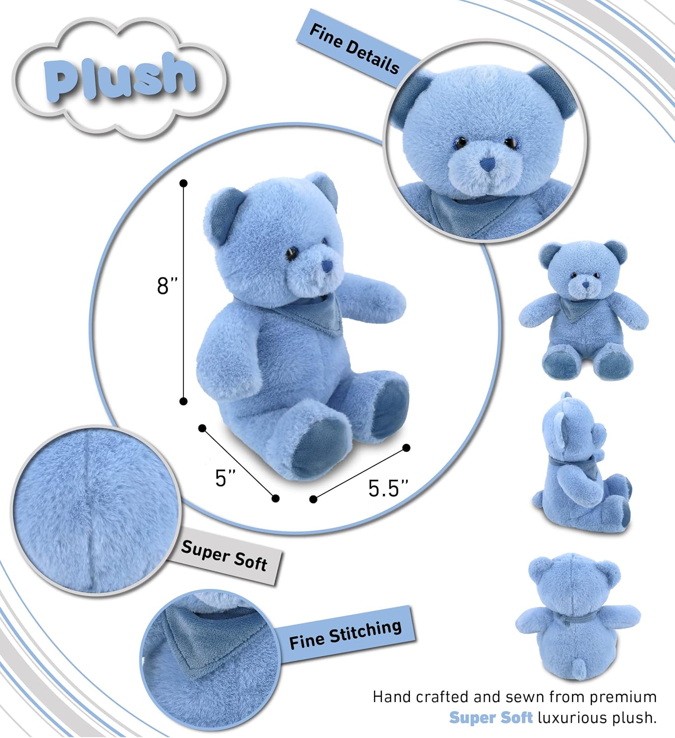 DolliBu Baby Blue Bear Plush Toy - 8 Inches