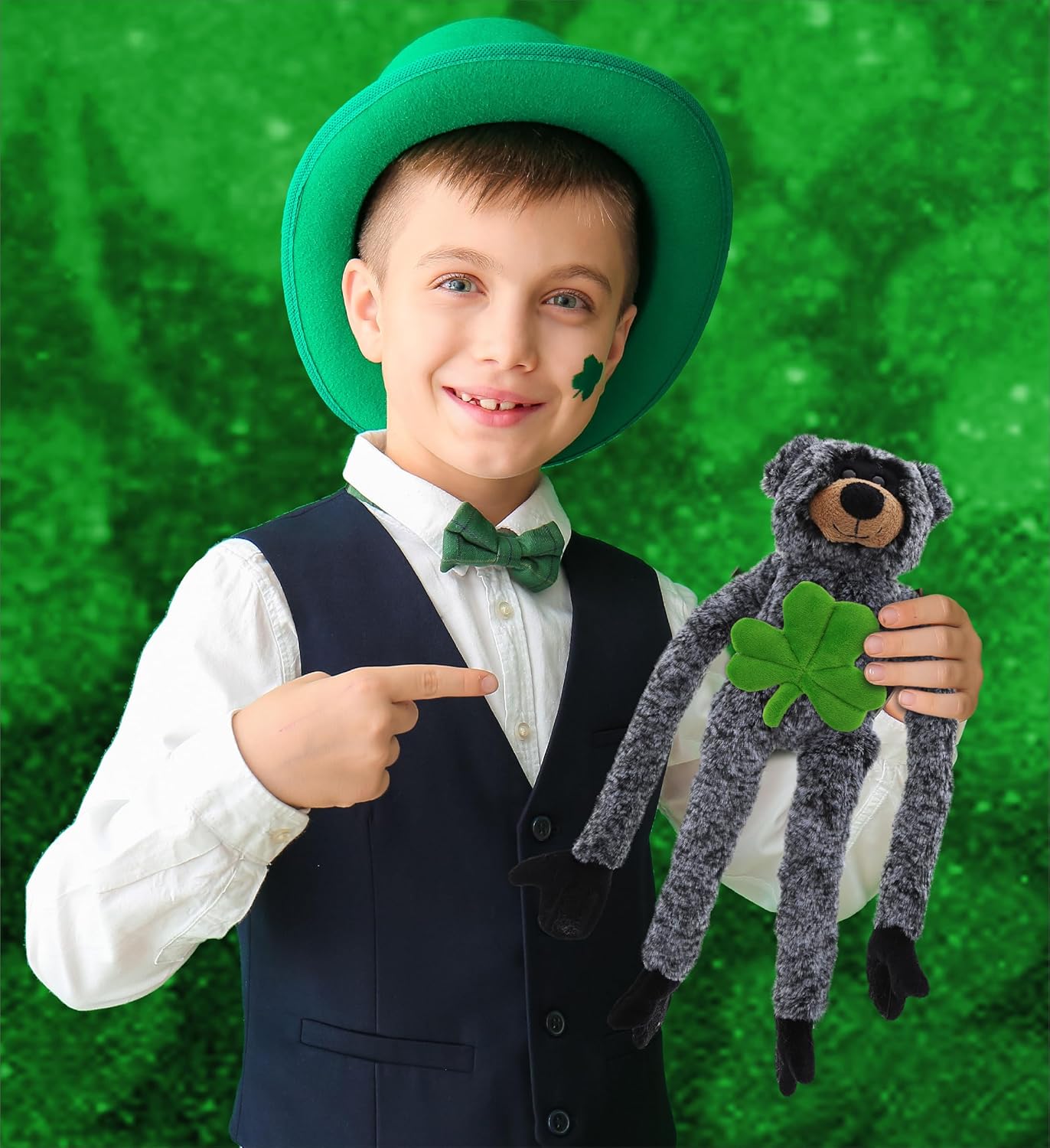 DolliBu Custom Black Bear Plush with Shamrock 21 St Patricks Day Toy
