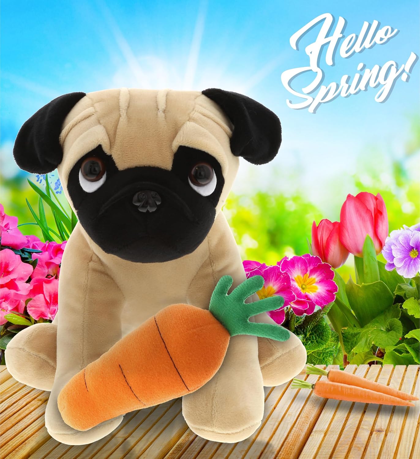 DolliBu Happy Easter Soft Plush Pug Dog with Carrot