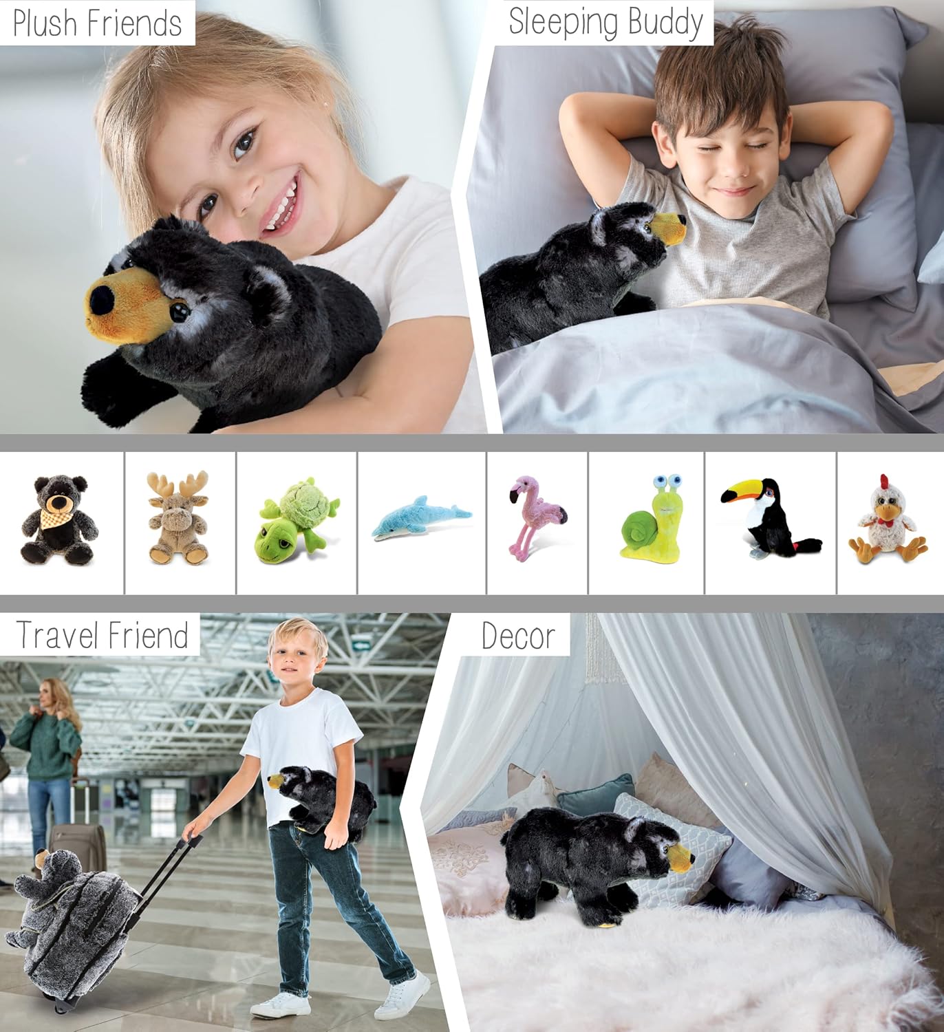 Puzzled DolliBu Standing Black Bear Plush Toy - 11 Inch