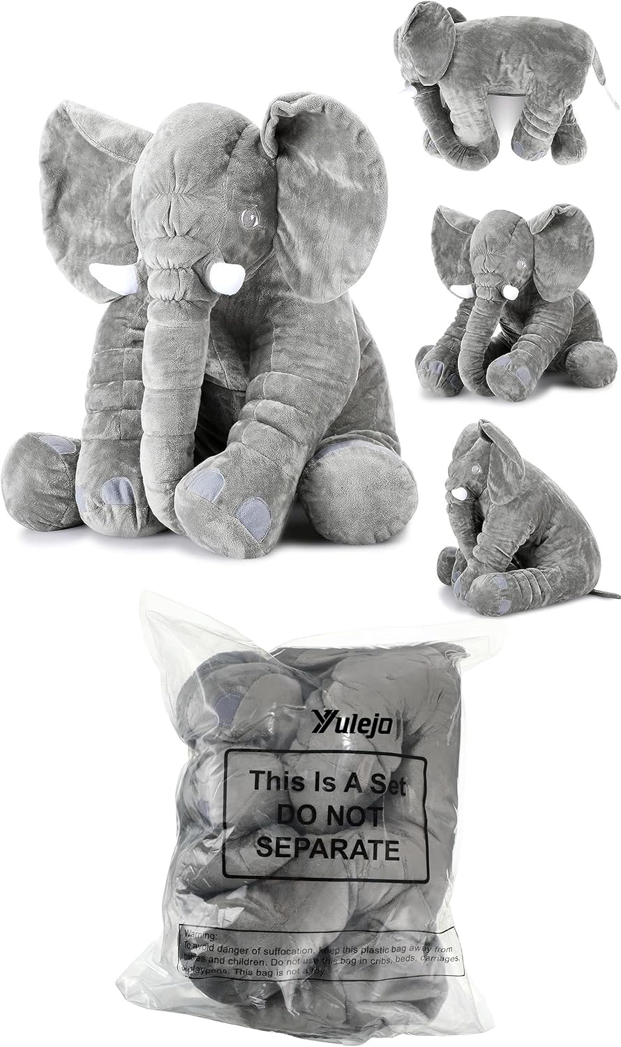 Yulejo Giant Gray Elephant Plush Toy for Kids