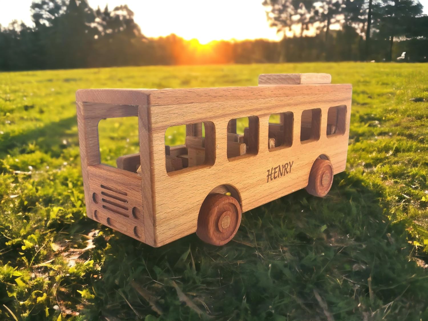 Personalized Wooden School Bus Toy for Toddlers
