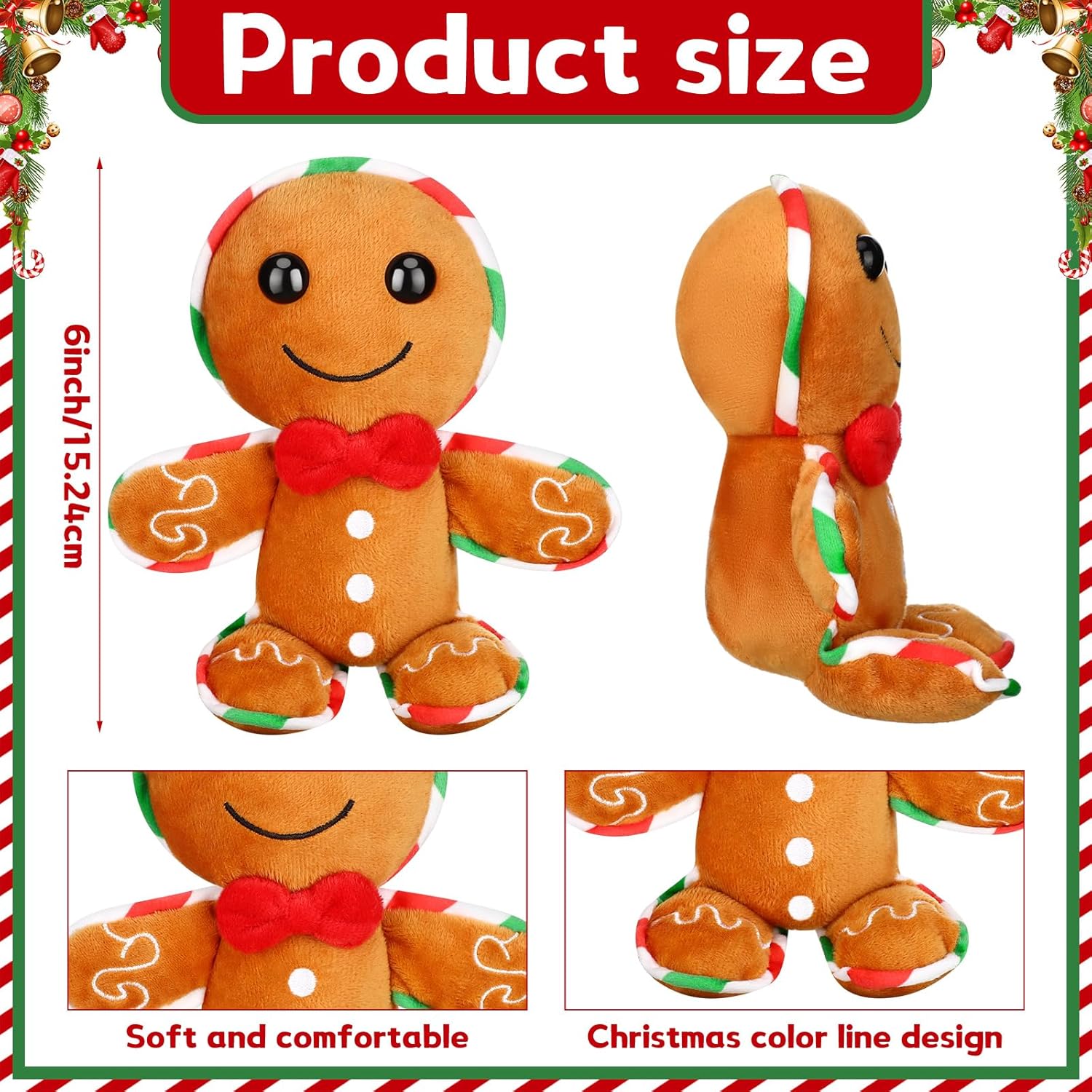 Poen 6 Pcs Christmas Gingerbread Plush Stuffed Animals