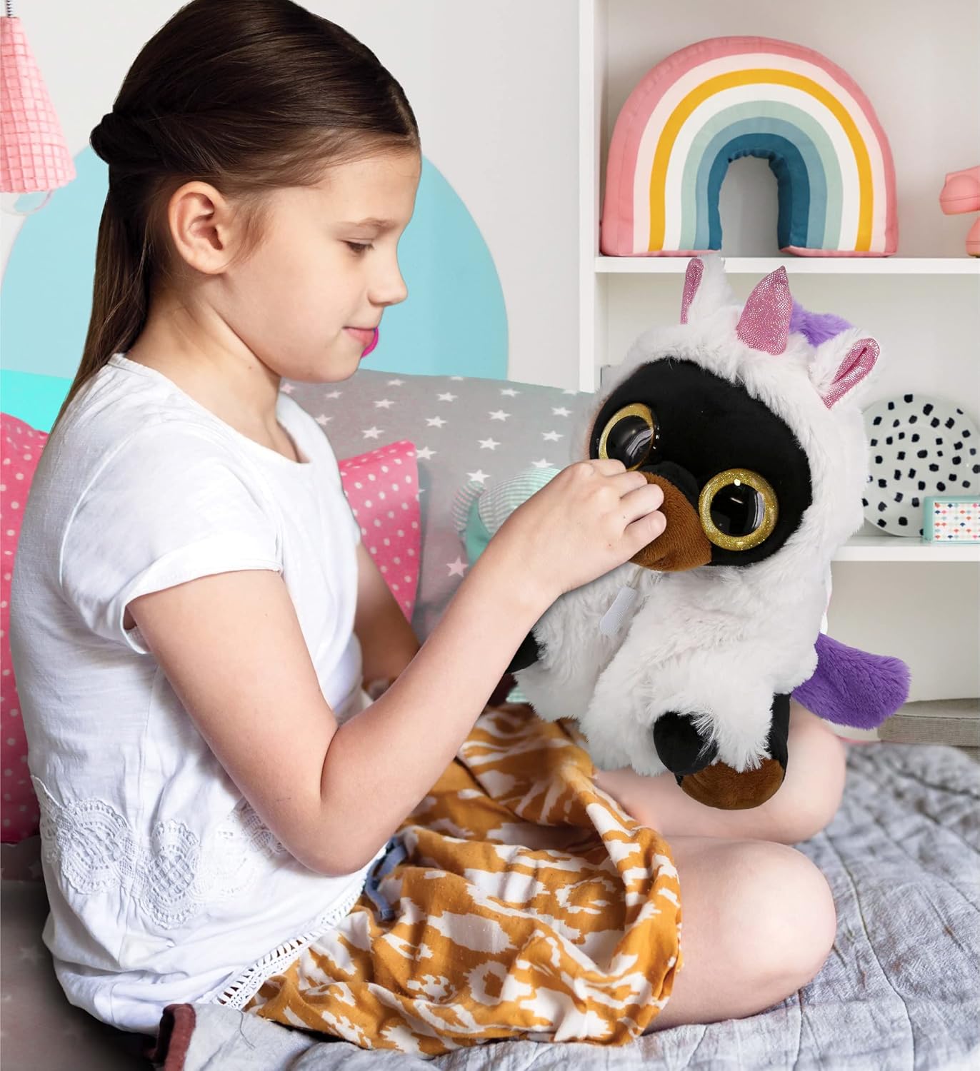 DolliBu Black Bear Unicorn Plush - 8 Inches Name Personalized