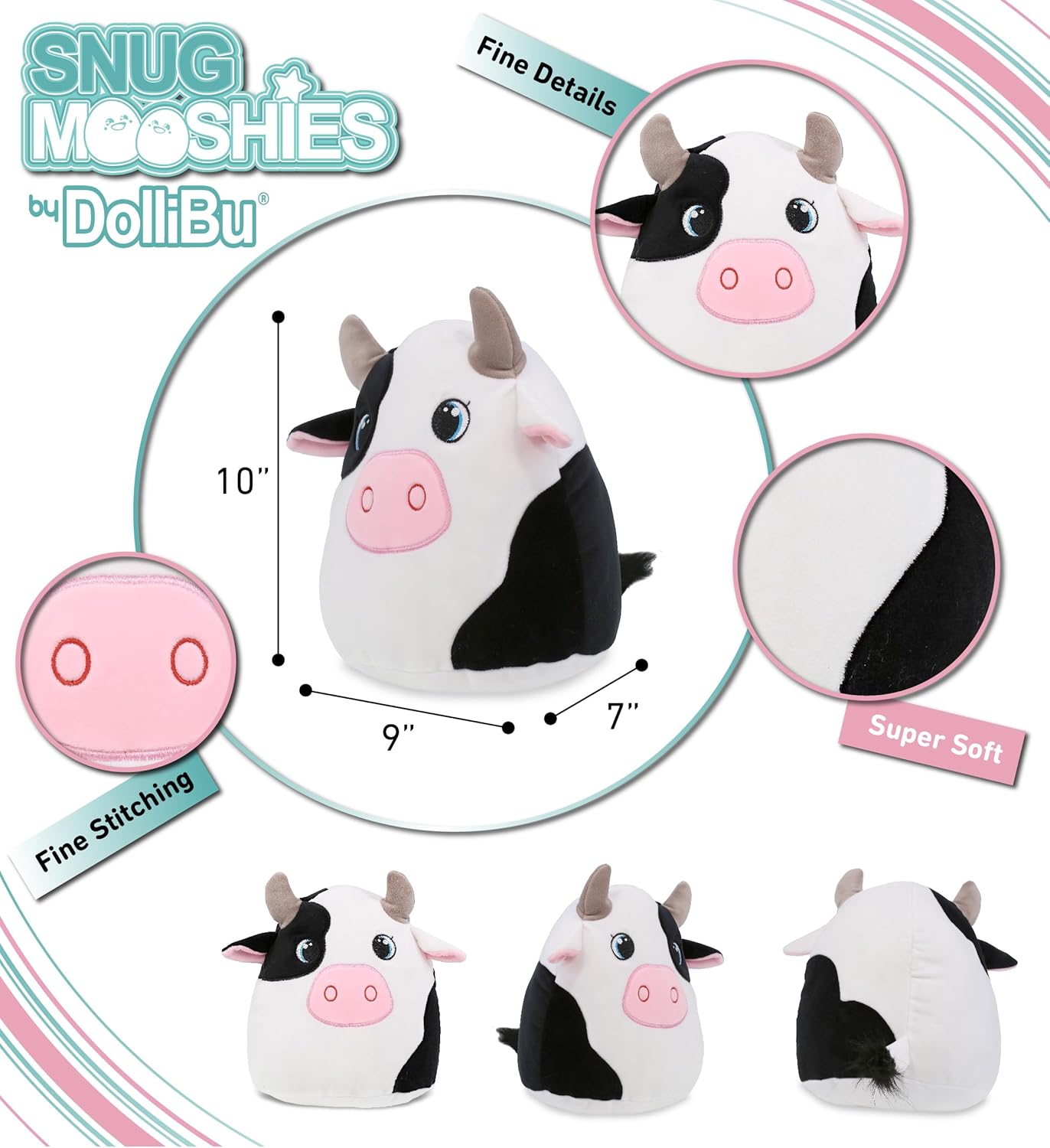 DolliBu Snug-Mooshies Cow Plush Toy - 10 Inch