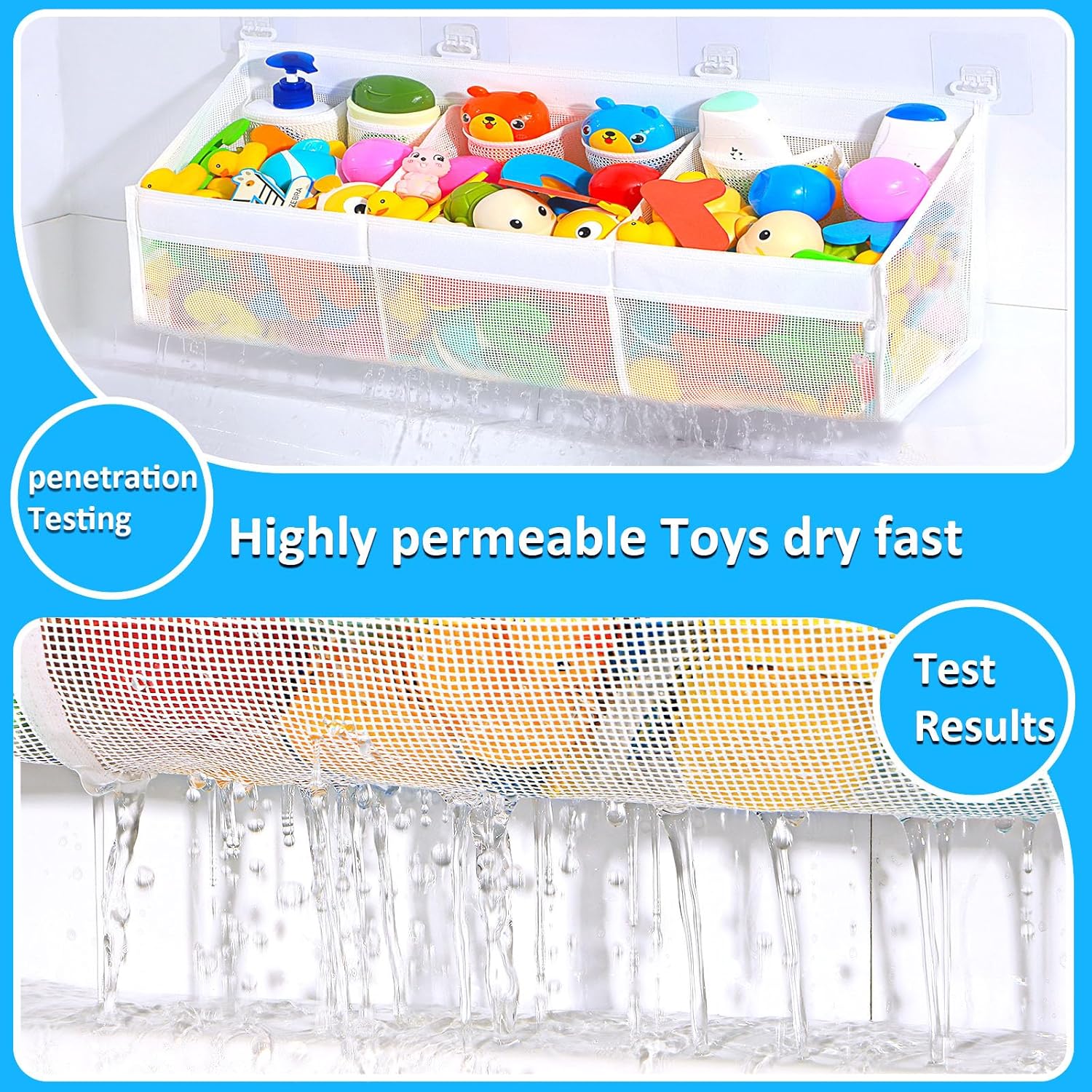 KPH Bath Toy Holder with 6 Pockets and Mesh Drying