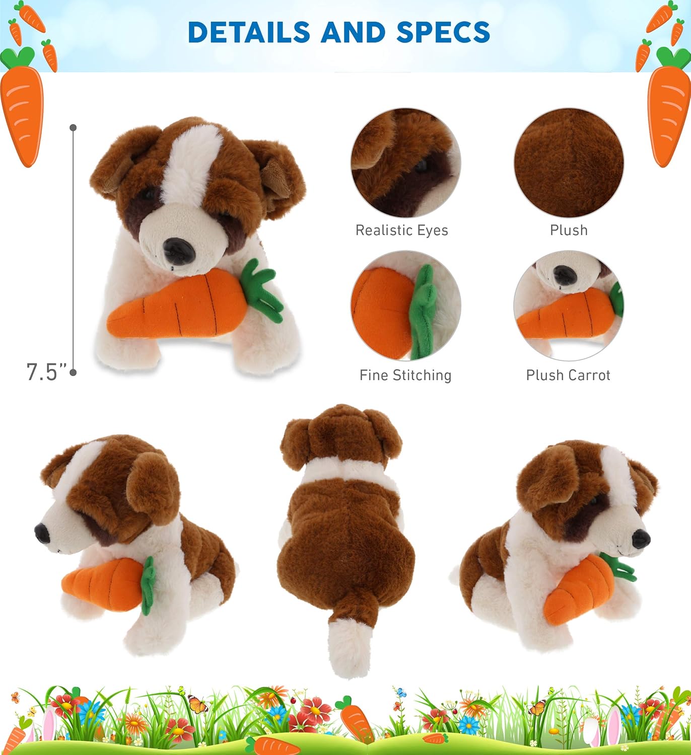 DolliBu St Bernard Dog Plush with Carrot - 8 Inches
