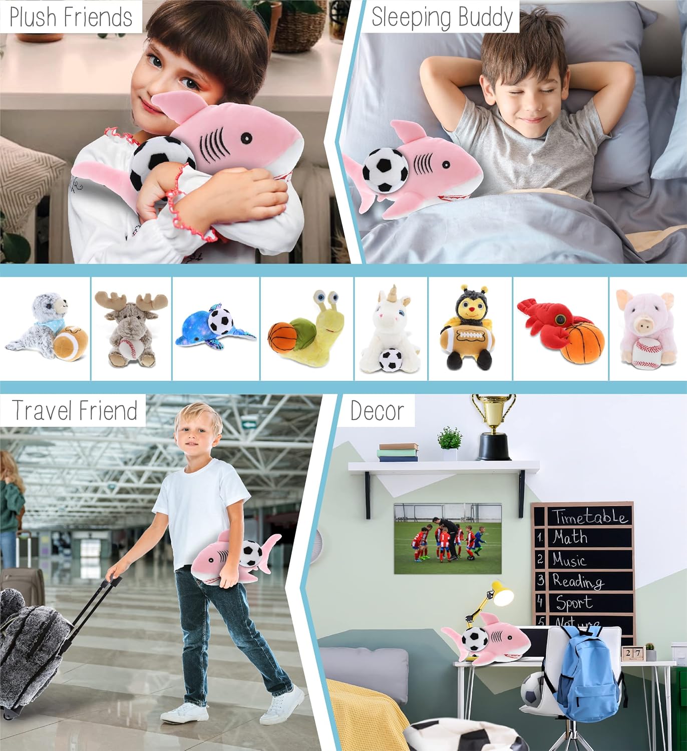 DolliBu Pink Shark Plush with Soccer Ball - 12 Inches