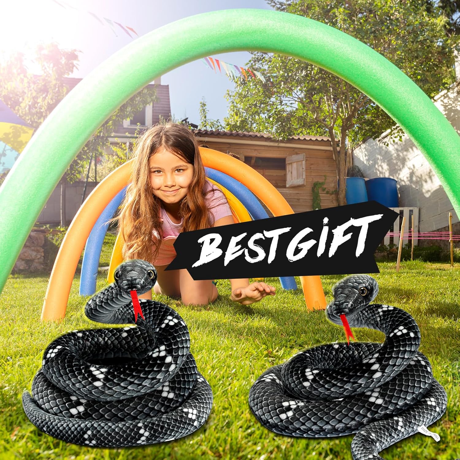 Hiboom Giant Snake Plush Toy 71 Inch Black Gray 1