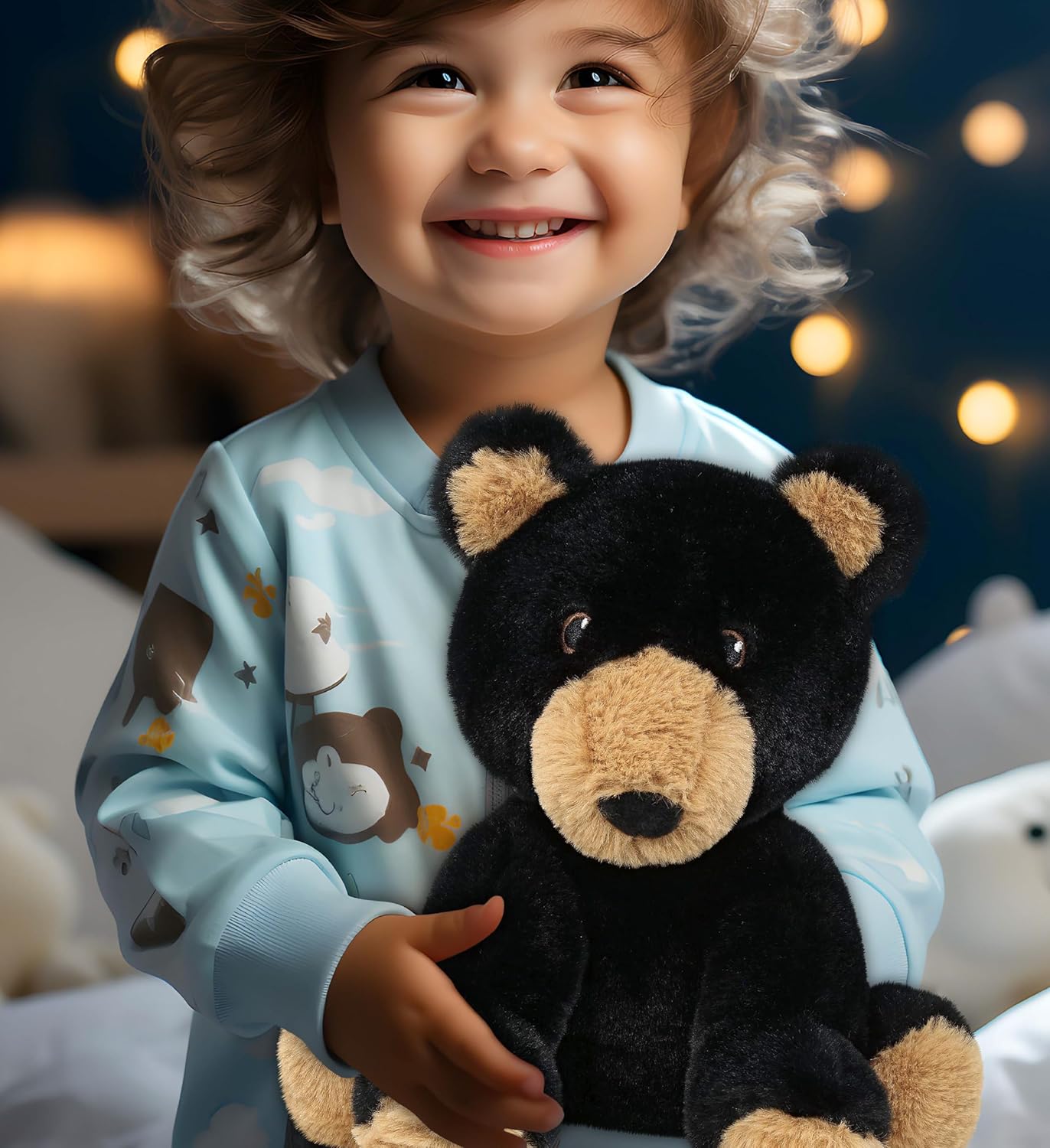 DolliBu Black Bear Plush Toy - 9 Inches Soft Huggable