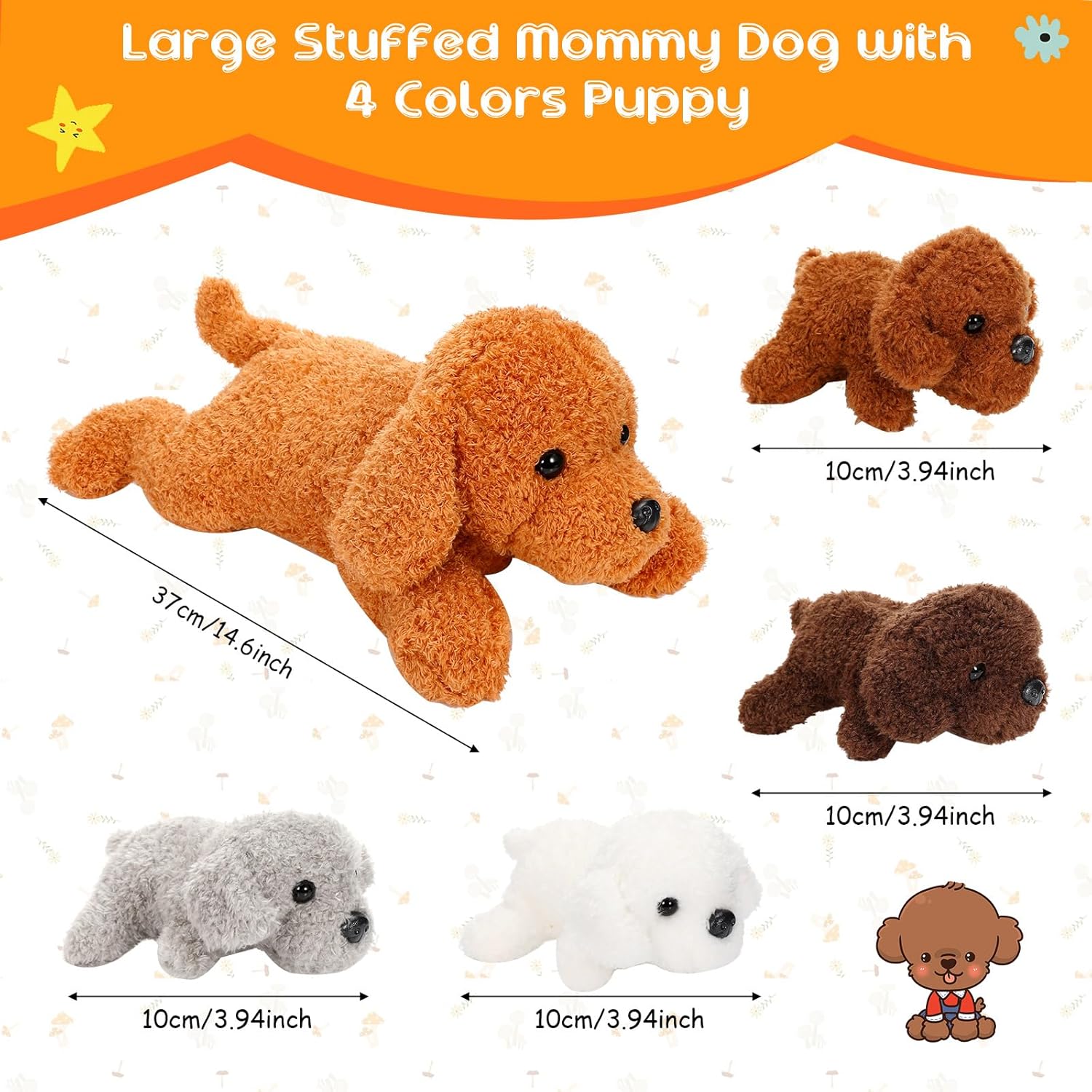 Skylety 5 Pcs Plush Dog Set with Cute Puppies