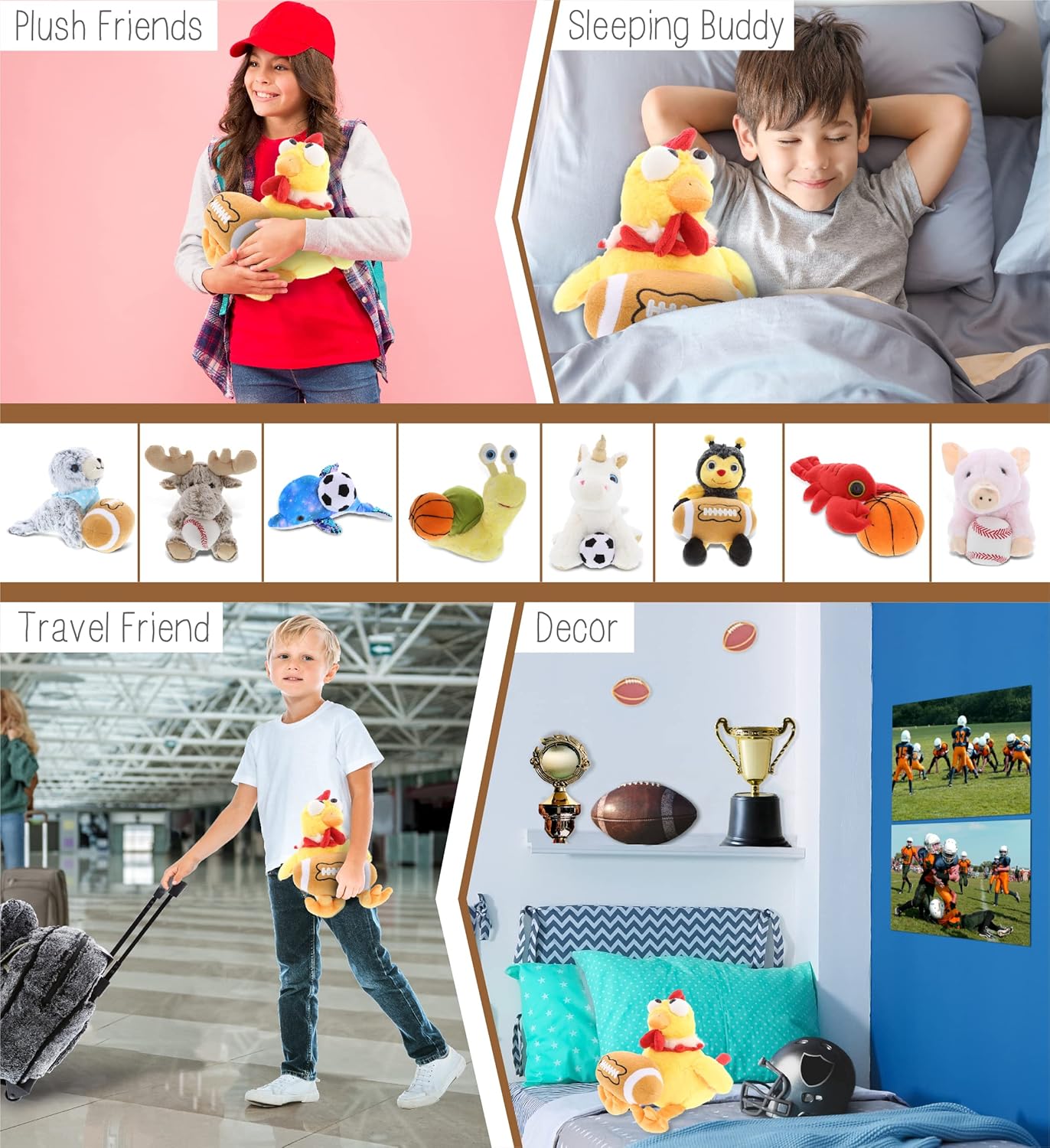 DolliBu Yellow Rooster Stuffed Animal with Football