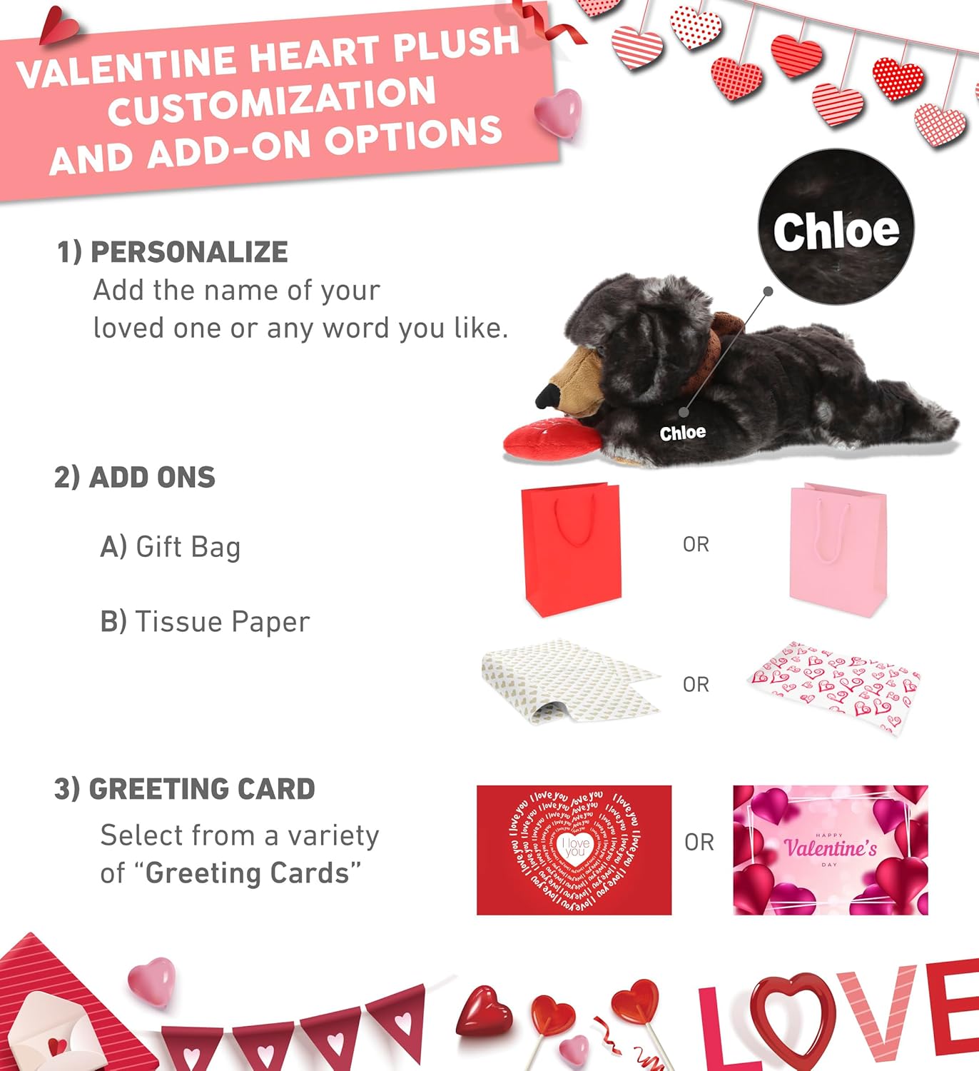 DolliBu Personalized I Love You Black Bear Plush Toy