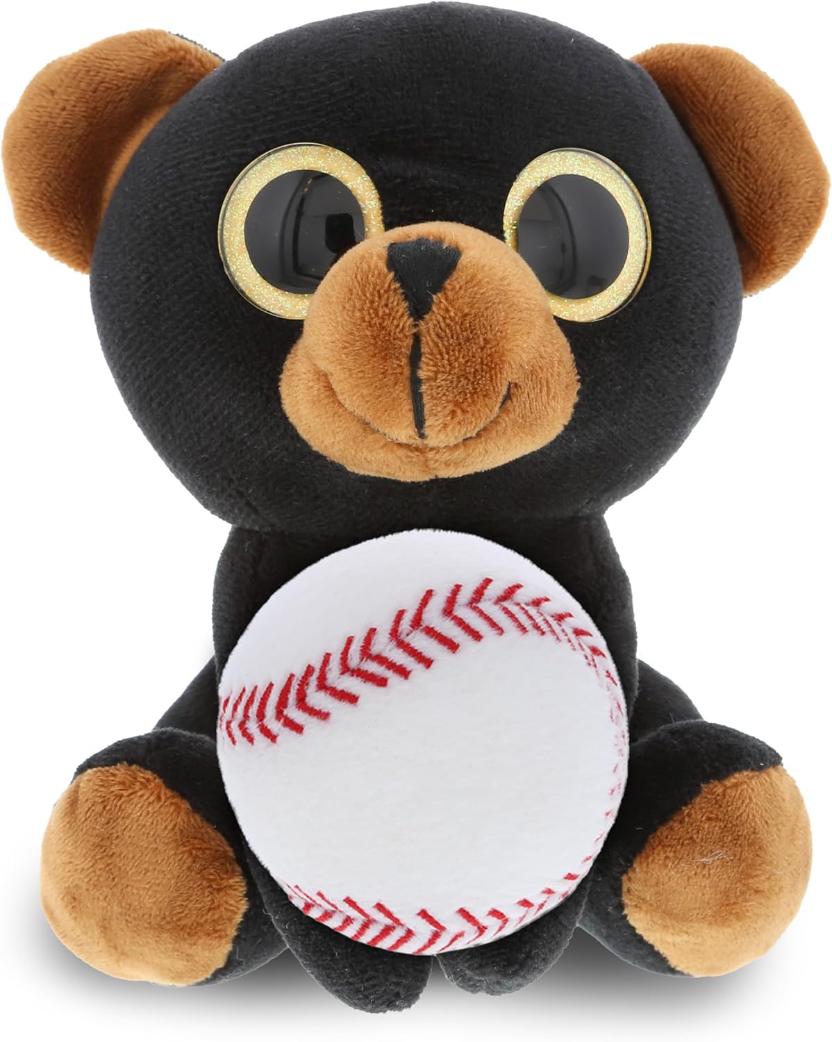 DolliBu Sparkling Eyes Black Bear with Baseball Plush - 8 Inch
