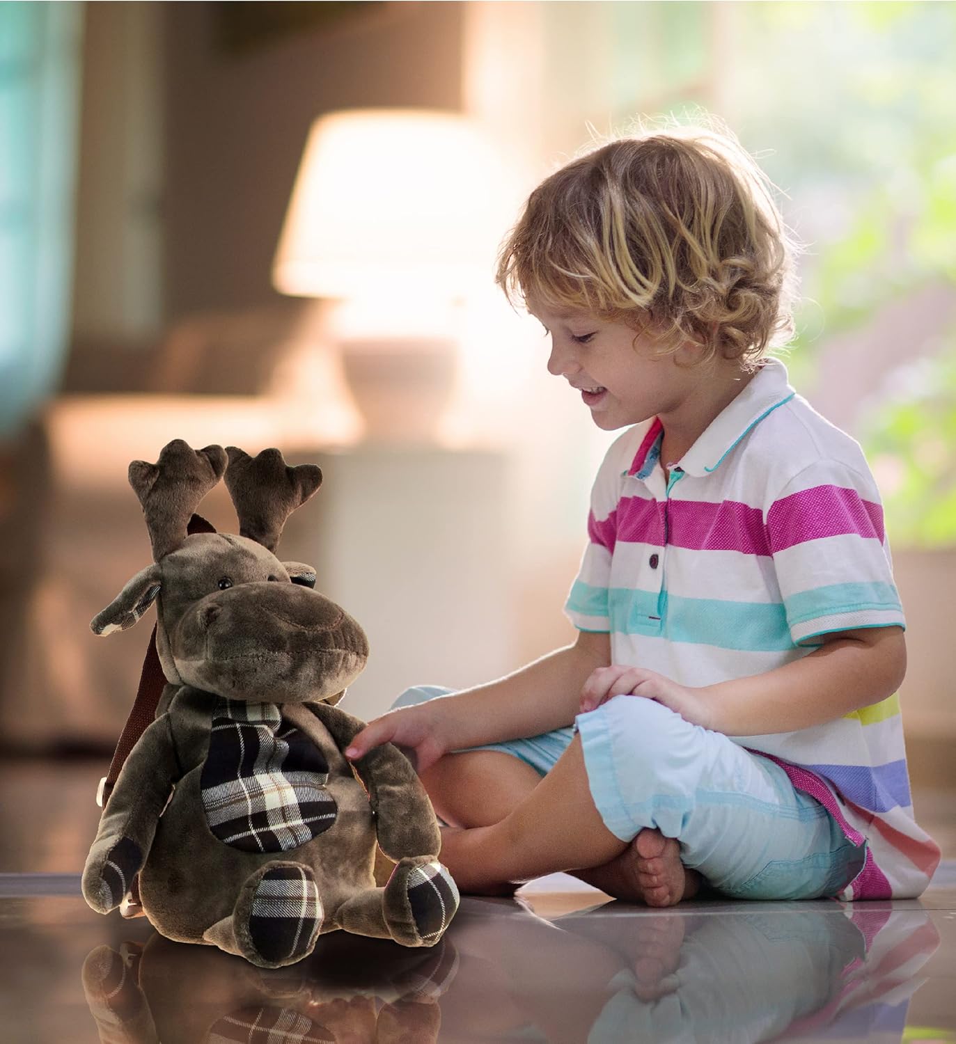 DolliBu Moose Stuffed Animal Backpack - 14 Inches