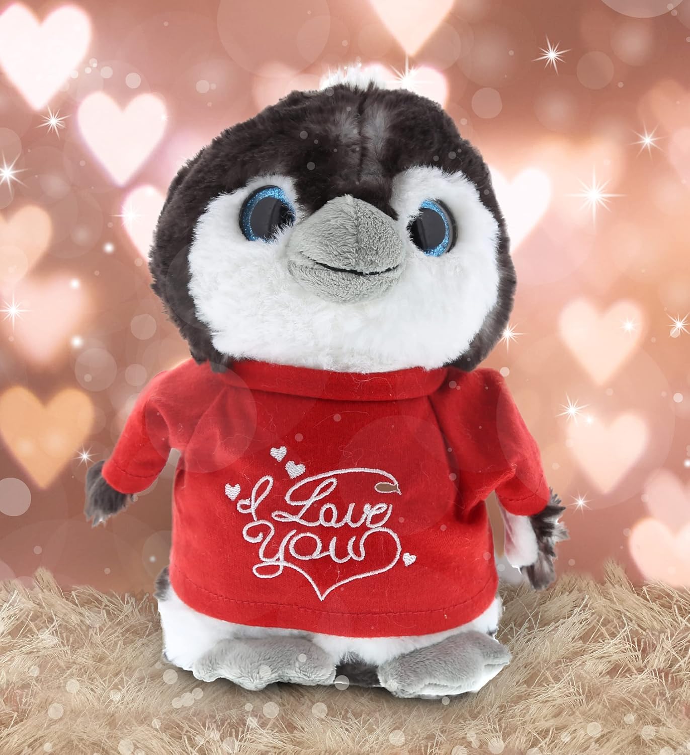 DolliBu Personalized Grey Penguin Plush - 9 Inches I Love You Valentine Gift