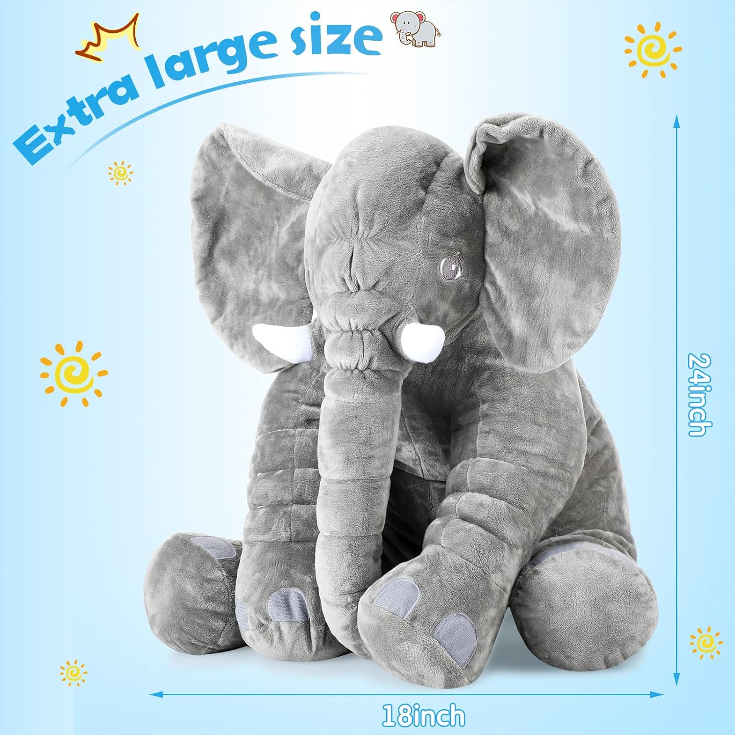 Yulejo Giant Gray Elephant Plush Toy for Kids