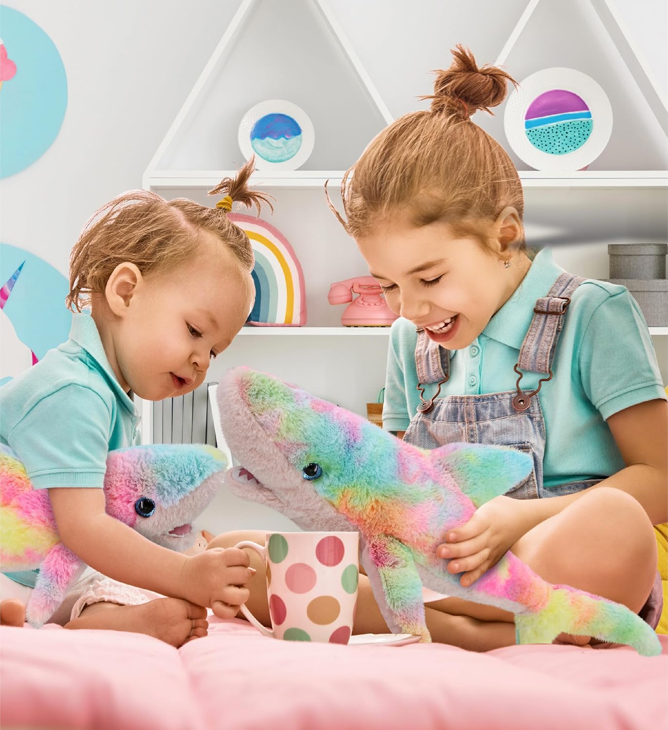 DolliBu Rainbow Plush Shark Stuffed Toys 2 Pack