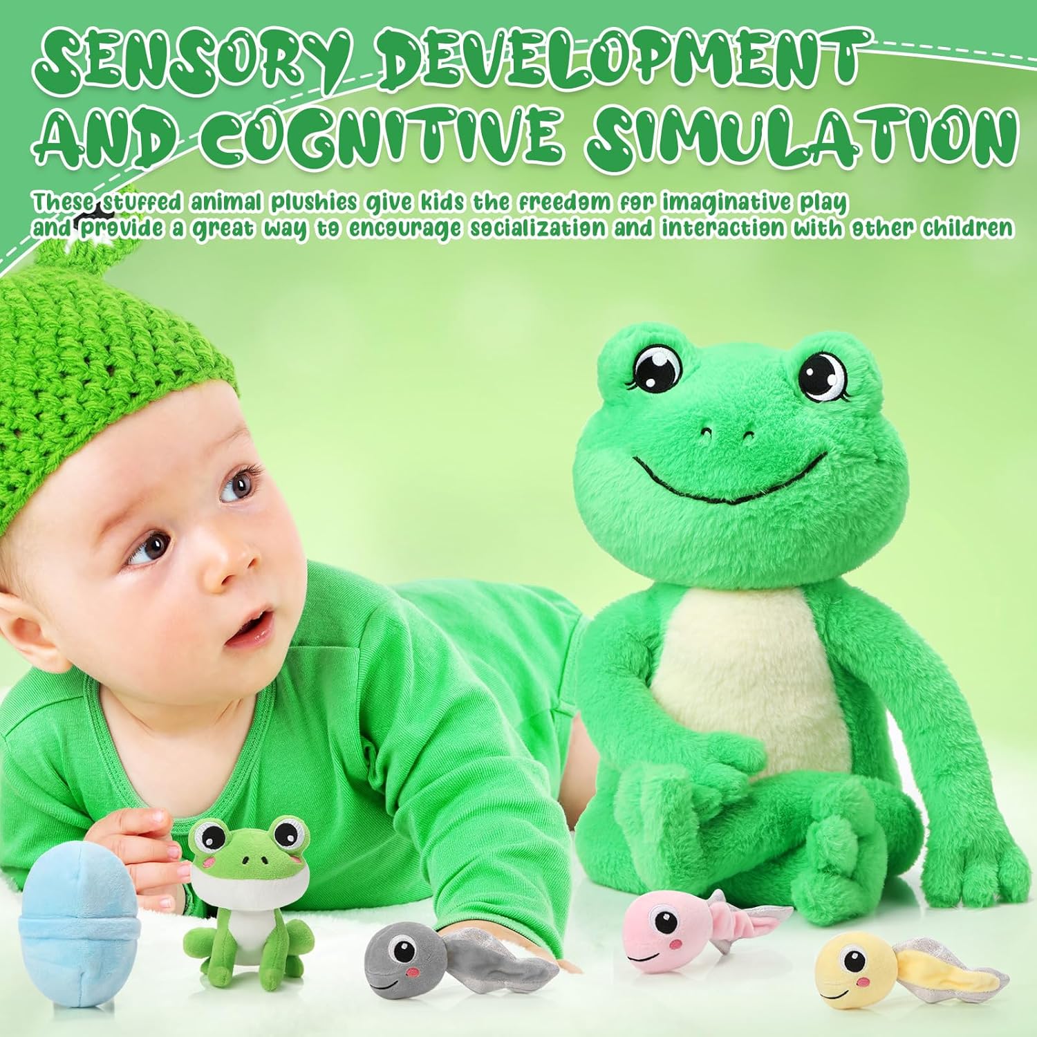 Syhood 7 Pcs Frog Plush Toy Set for Kids 1