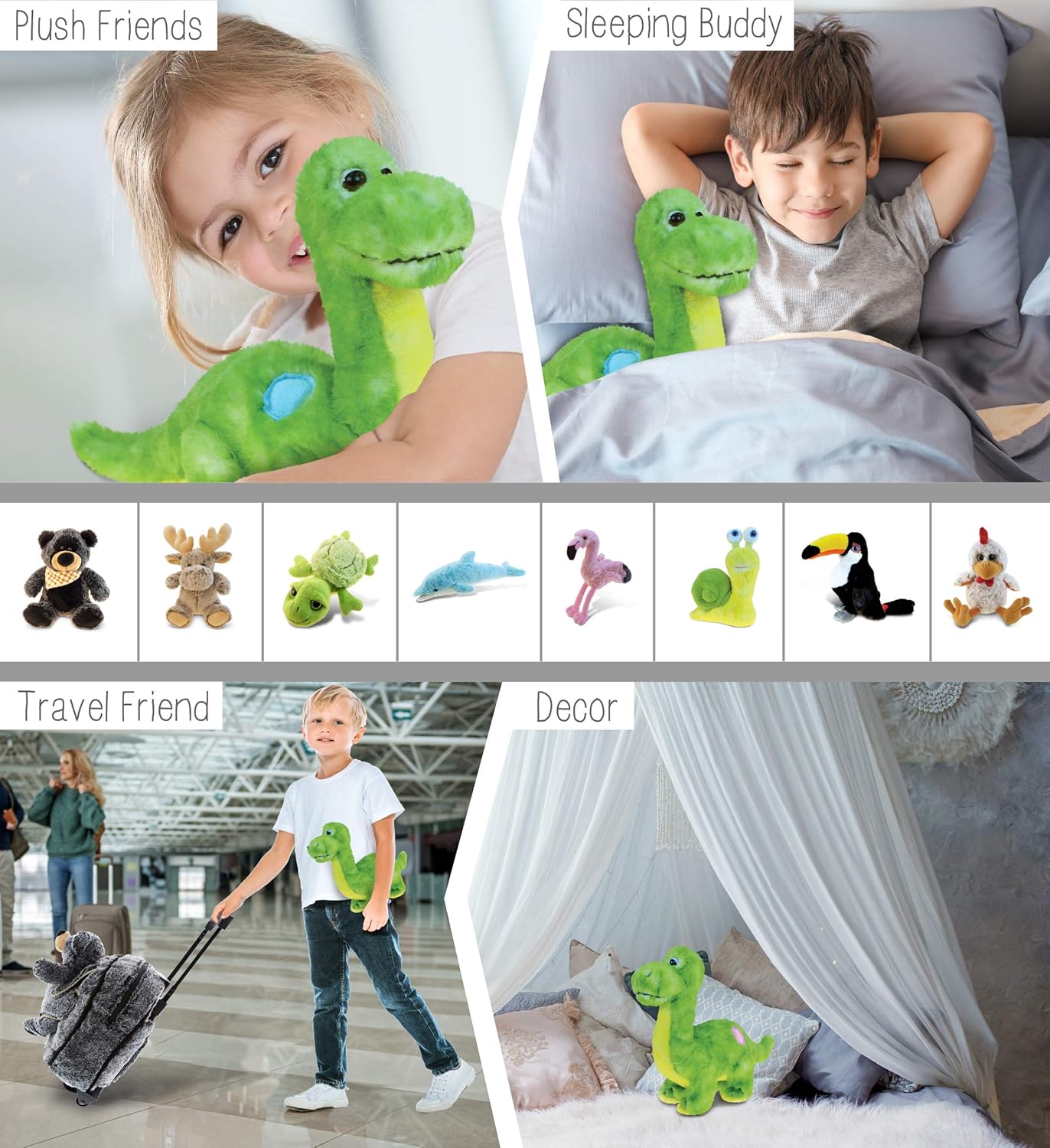 Puzzled DolliBu Plush Dinosaur - 10 Inch Soft Huggable Green Toy