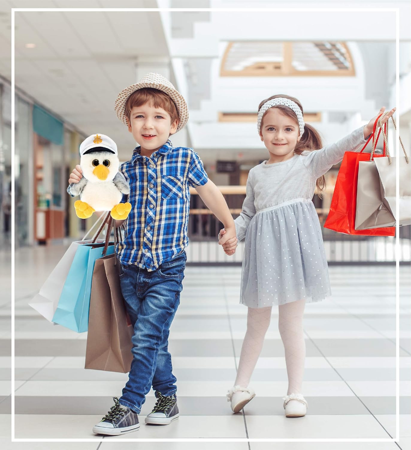 DolliBu Plush Seagull - Soft Gray Sailor Cuddle Toy for Kids Adults