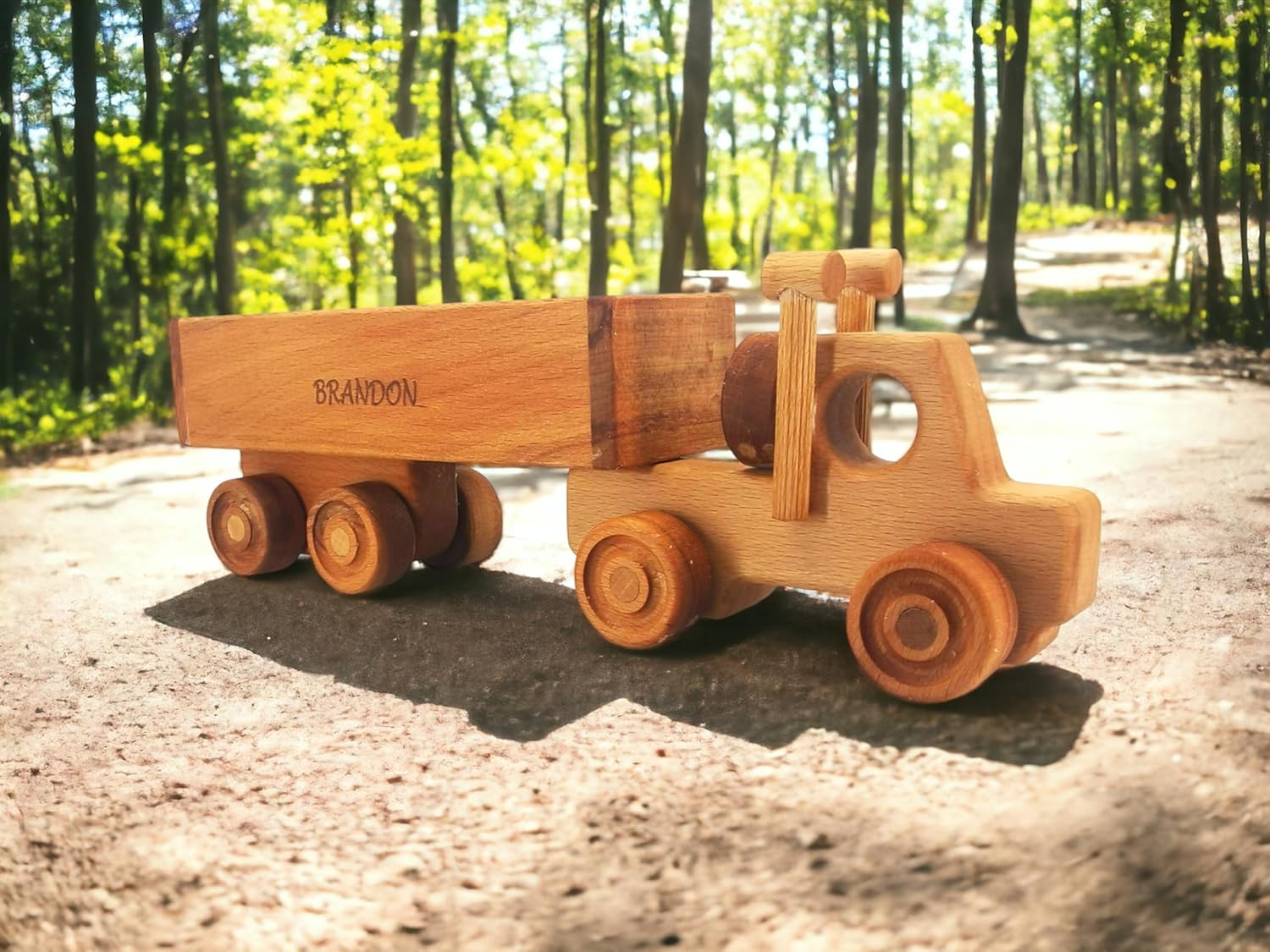 Personalized Wooden Toy Semi Truck With Trailer