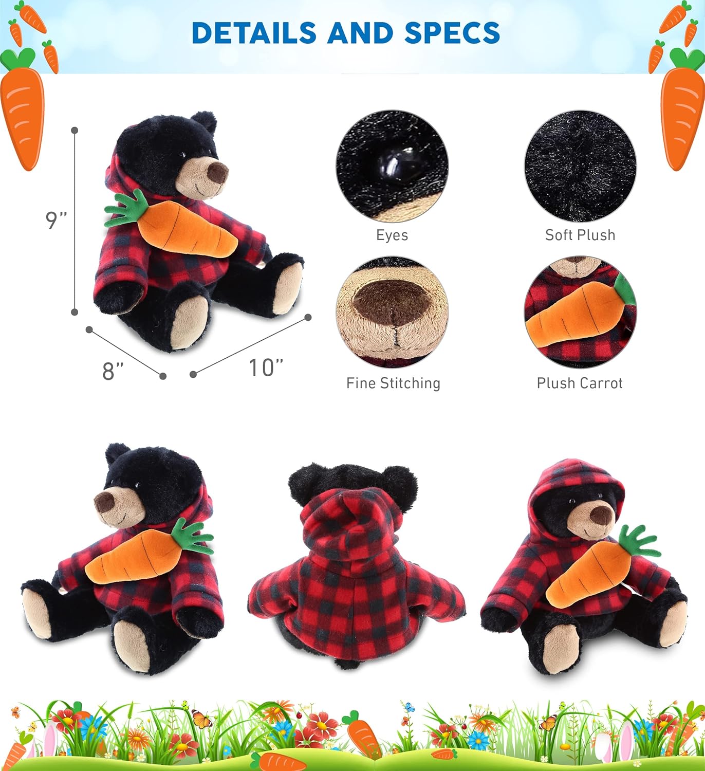 DolliBu Personalized Easter Black Bear Plush with Carrot
