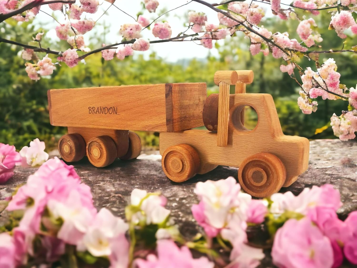 Personalized Wooden Toy Semi Truck With Trailer