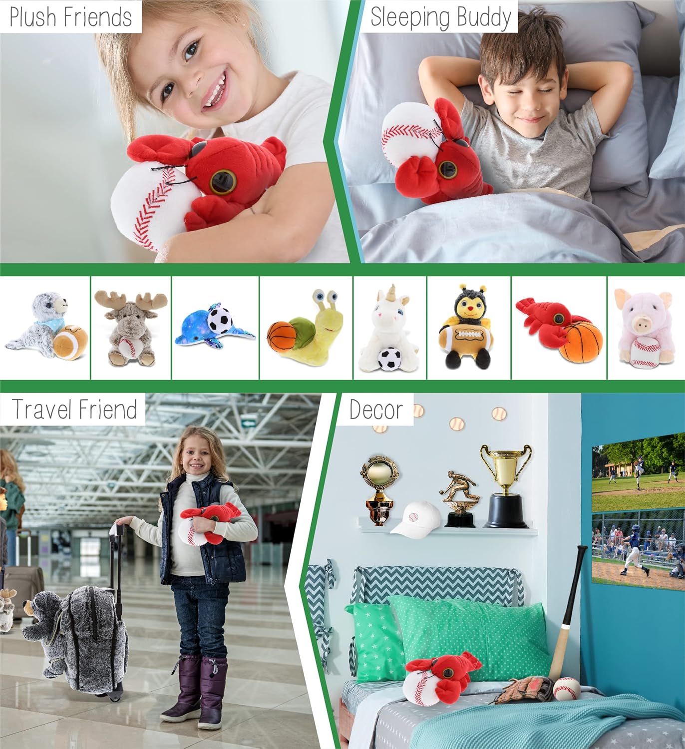 DolliBu Big Eye Lobster Stuffed Animal with Baseball