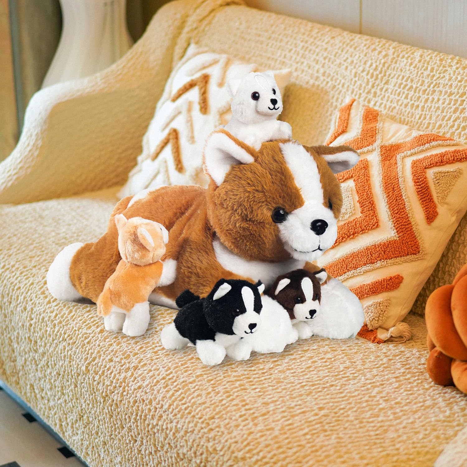 5 Pieces Dog Stuffed Animal Set with Babies