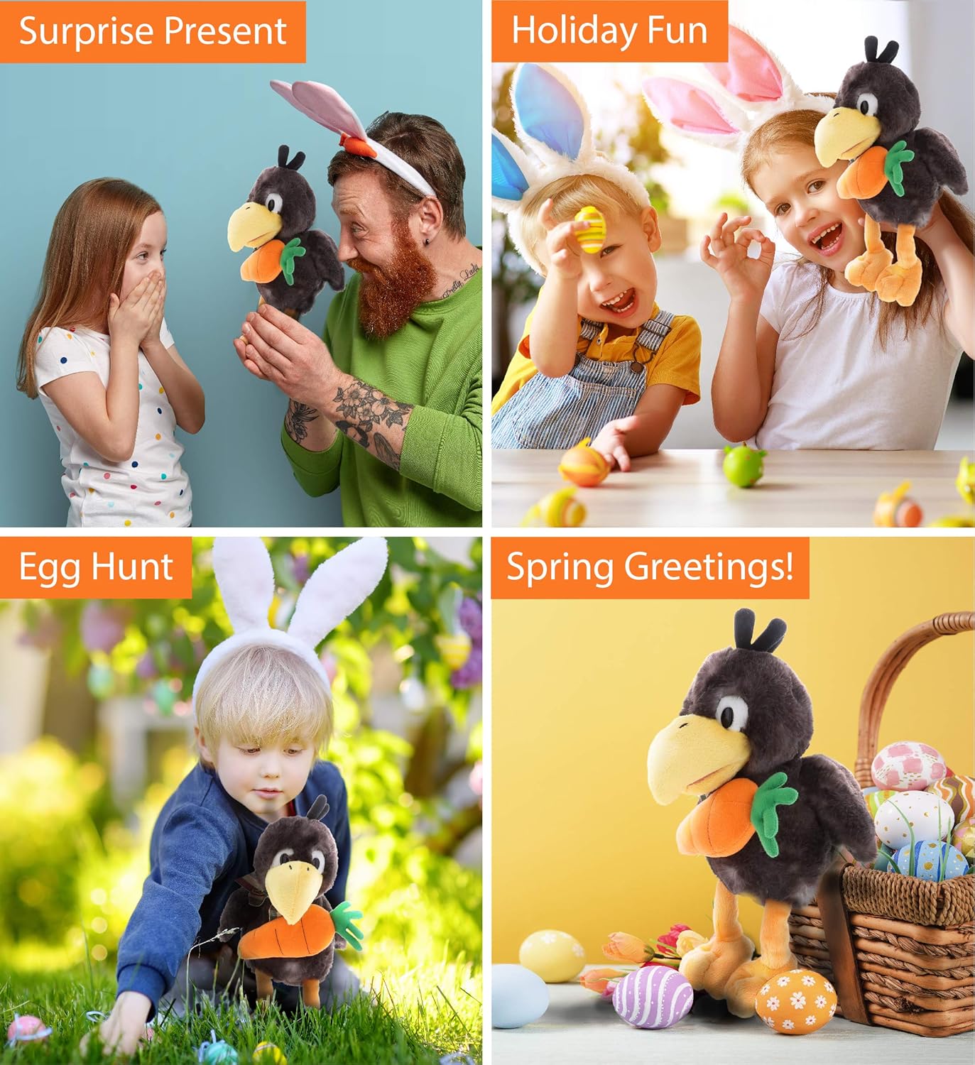 DolliBu Happy Easter Super Soft Plush Sitting Crow with Carrot