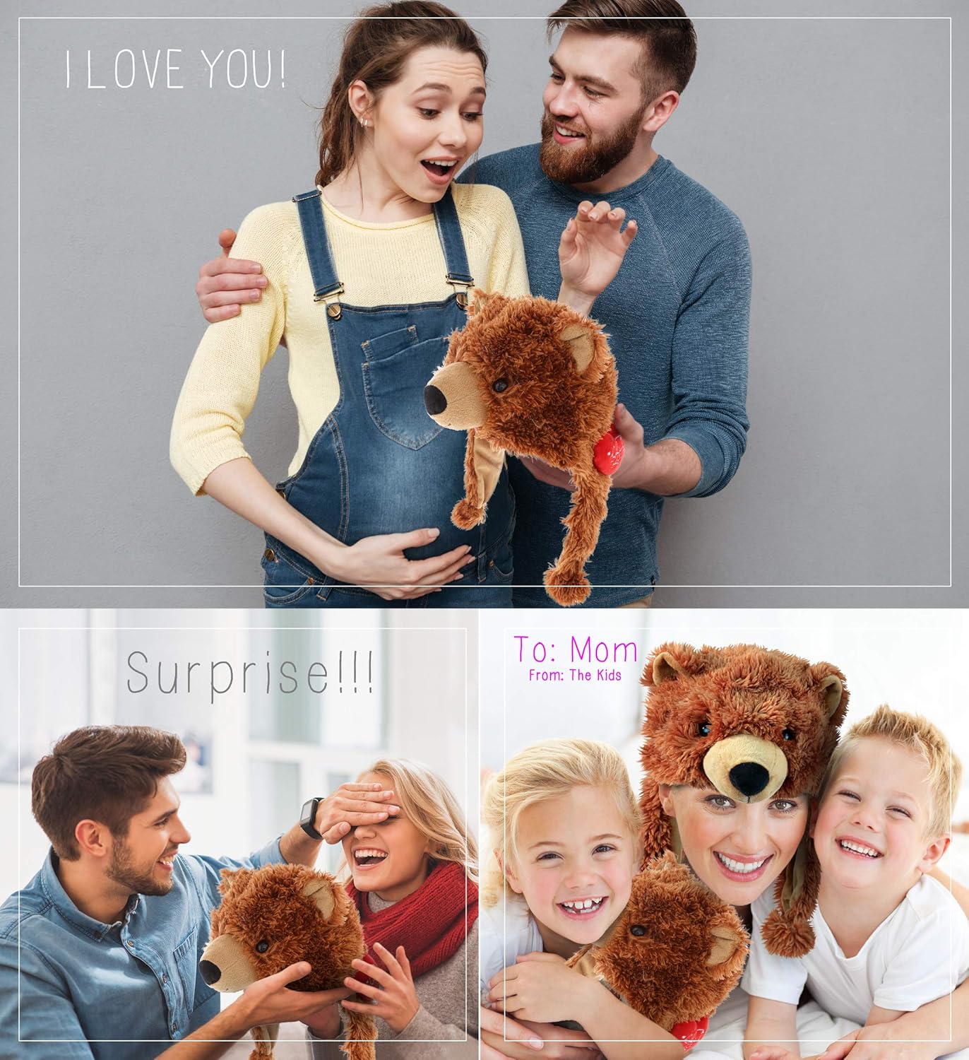 DolliBu I Love You Valentine Grizzly Bear Hat - 16 Inches
