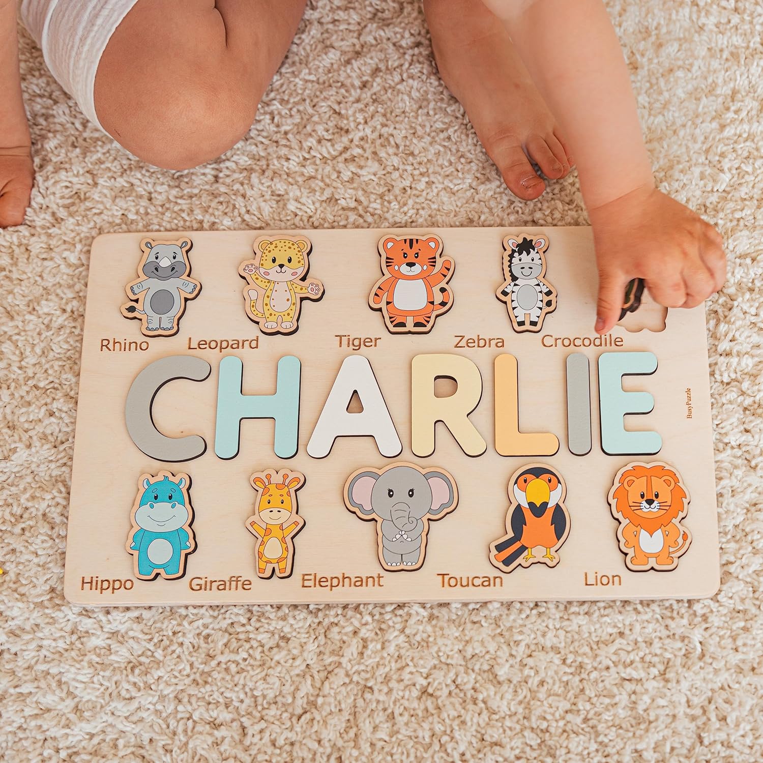 Personalized Baby Puzzle with Animal Figurines
