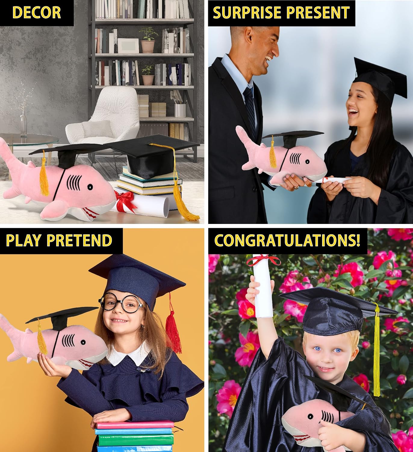 DolliBu Pink Shark Graduation Plush Toy - 12 Inches 1