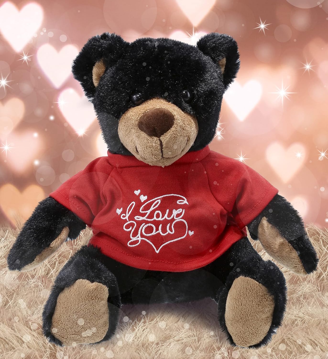 DolliBu I Love You Valentine Black Bear Plush - 10 Inches