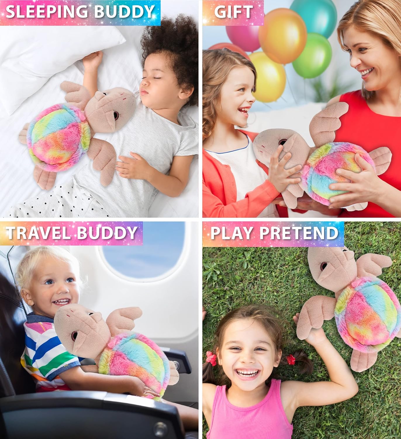 DolliBu Rainbow Pink Sea Turtle Plush Toy