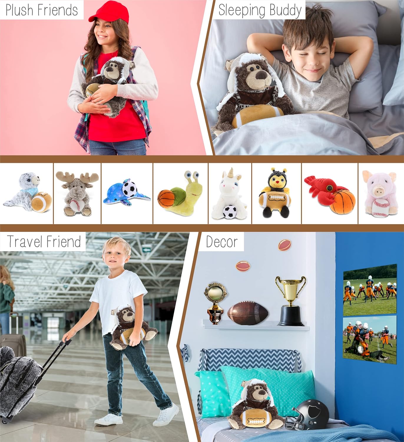 DolliBu Grizzly Bear with Football Stuffed Animal